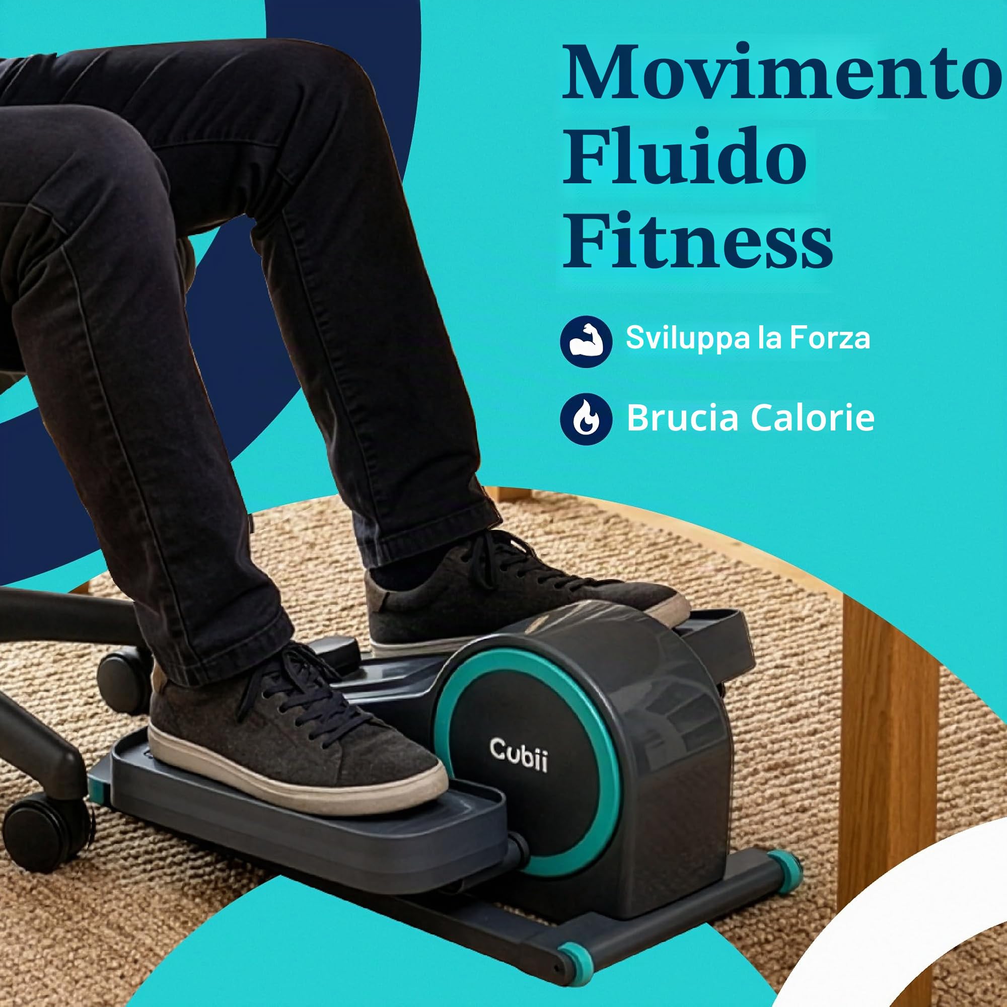 Cubii GO – Pedale ellittico da tavolo per bicicletta, con schermo LCD per fitness tracker, resistenza regolabile, lavoro da casa, ruote integrate e manico espandibile portatile