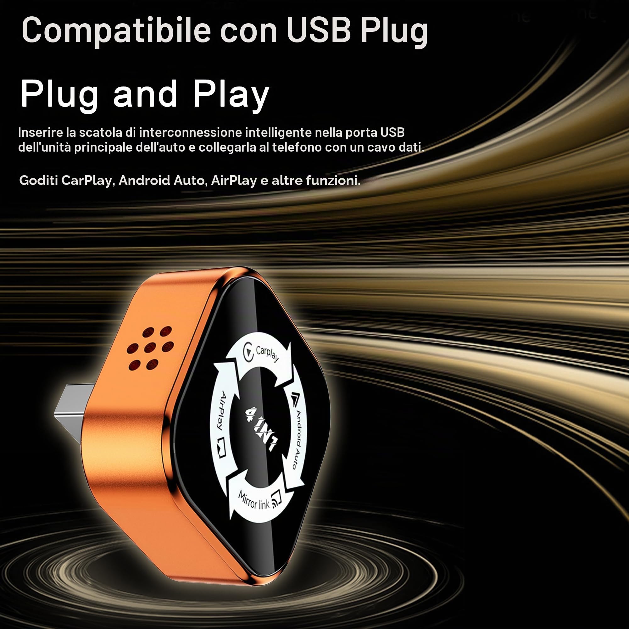 Adattatore Wireless CarPlay 4 in 1 – Cavo per auto CarPlay & Android con Mirror Link & AirPlay, Modulo CarPlay Wireless Plug & Play per iPhone e Android, auto dal 2016 (argento)