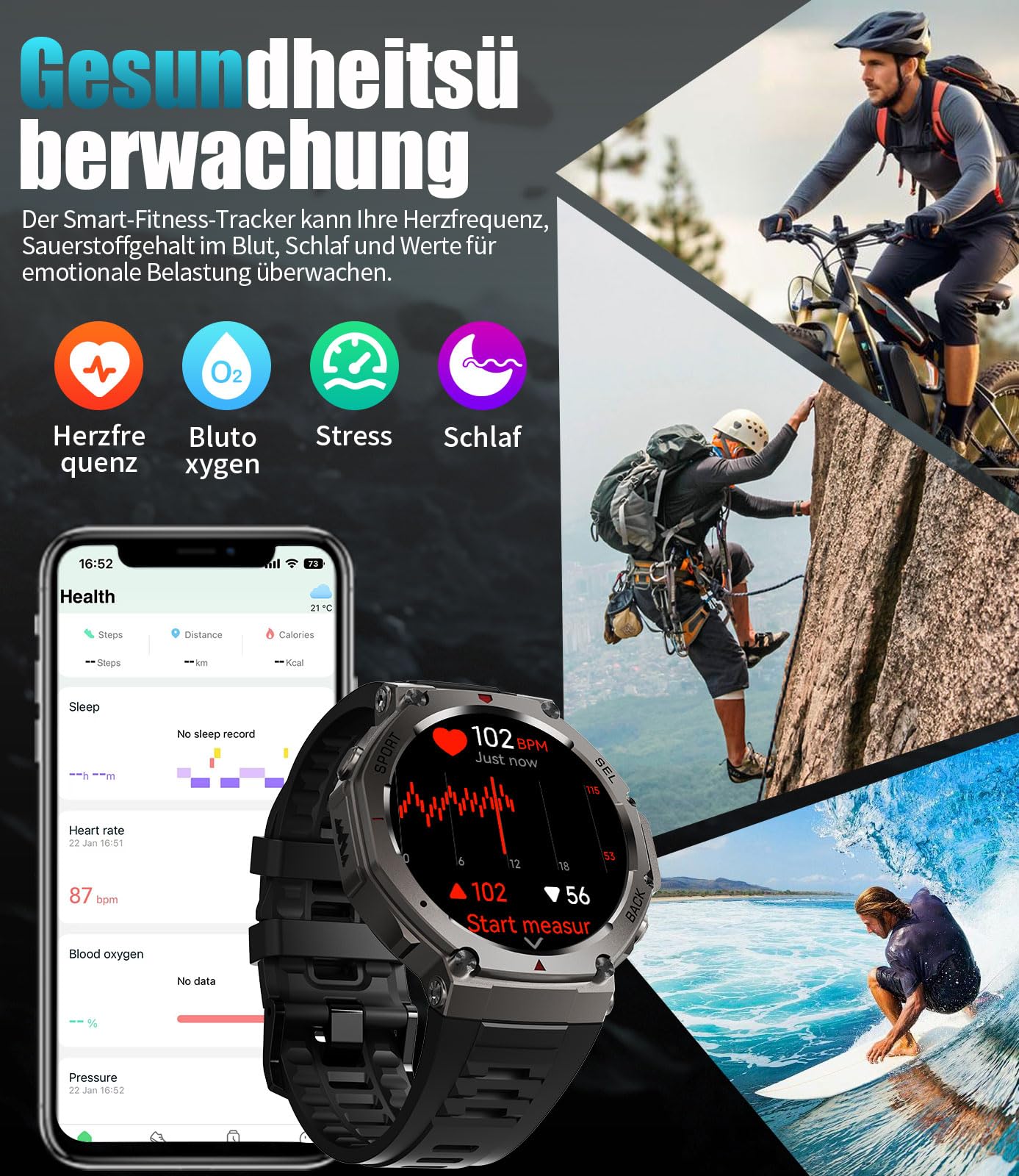 LIGE GPS Smartwatch Uomo DM3, Corpo in Acciaio Inox,5ATM Impermeabile Orologio Fitness con 110+ Modalità Sport/24H Monitoraggio,500mAh,AMOLED,Chiamate Bluetooth Orologio Militare Uomo per Android iOS