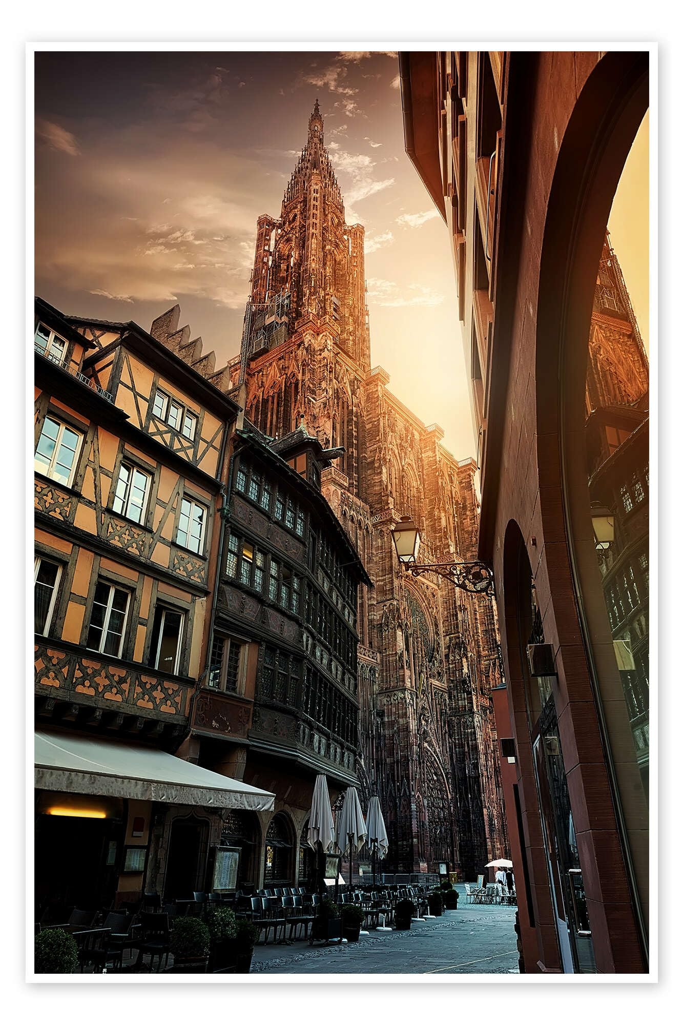 Sunrise over cathedral Notre Dame de Strasbourg Plakat