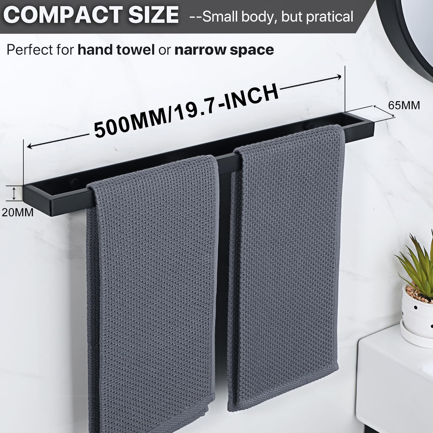 SAYAYO Handdoekhouder, zwart, gastendoekhouder, wandmontage, roestvrij staal, premium dubbele badhanddoekhouder voor badkamer en keuken, 60 cm, EGKN2302FT-600-B