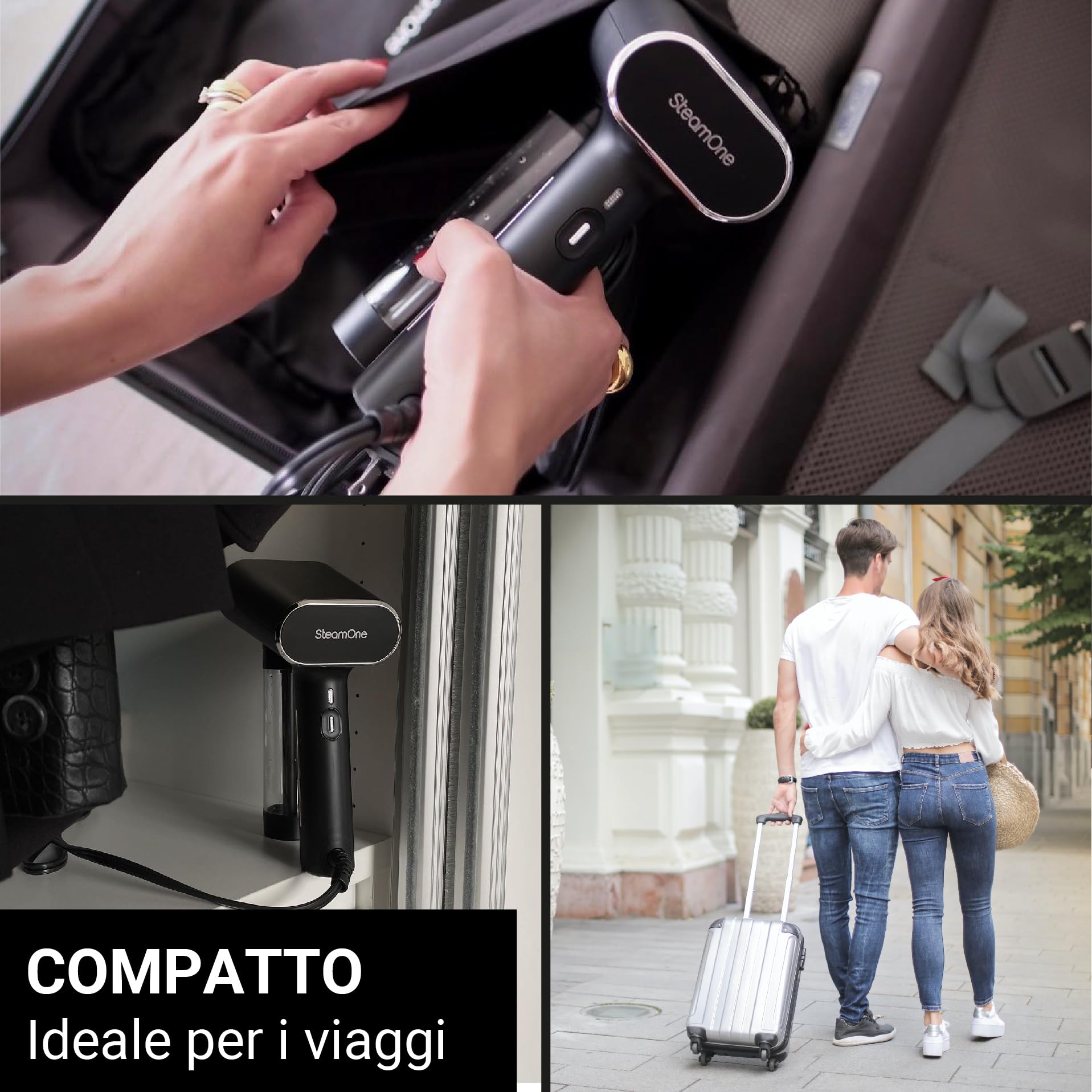 STEAMONE - Stirare a vapore 2000W 30g/min - Travel steamer - Autonomia 8 min (150ml) - Cavo 3m - Rimuove il 99,99% delle impurità - Pronto in 30 secondi - Karl EUNS150B
