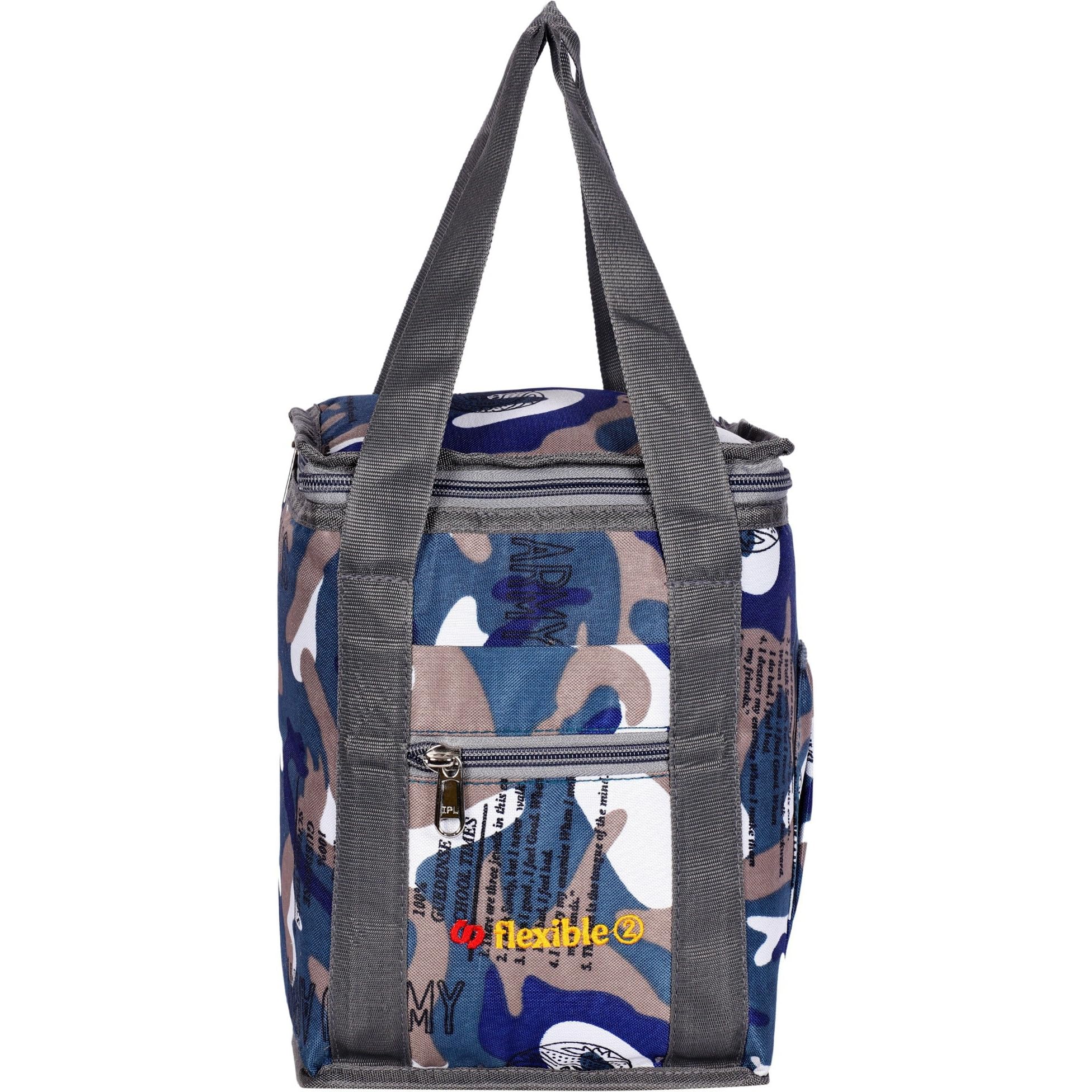 Flexible bags Polyester Hand Lunch Bag Medium Size Combo (Pack of 2) for Both Men and Women for Office,School, College, Picnic |Navy Blue & Beige/10Liters| 1