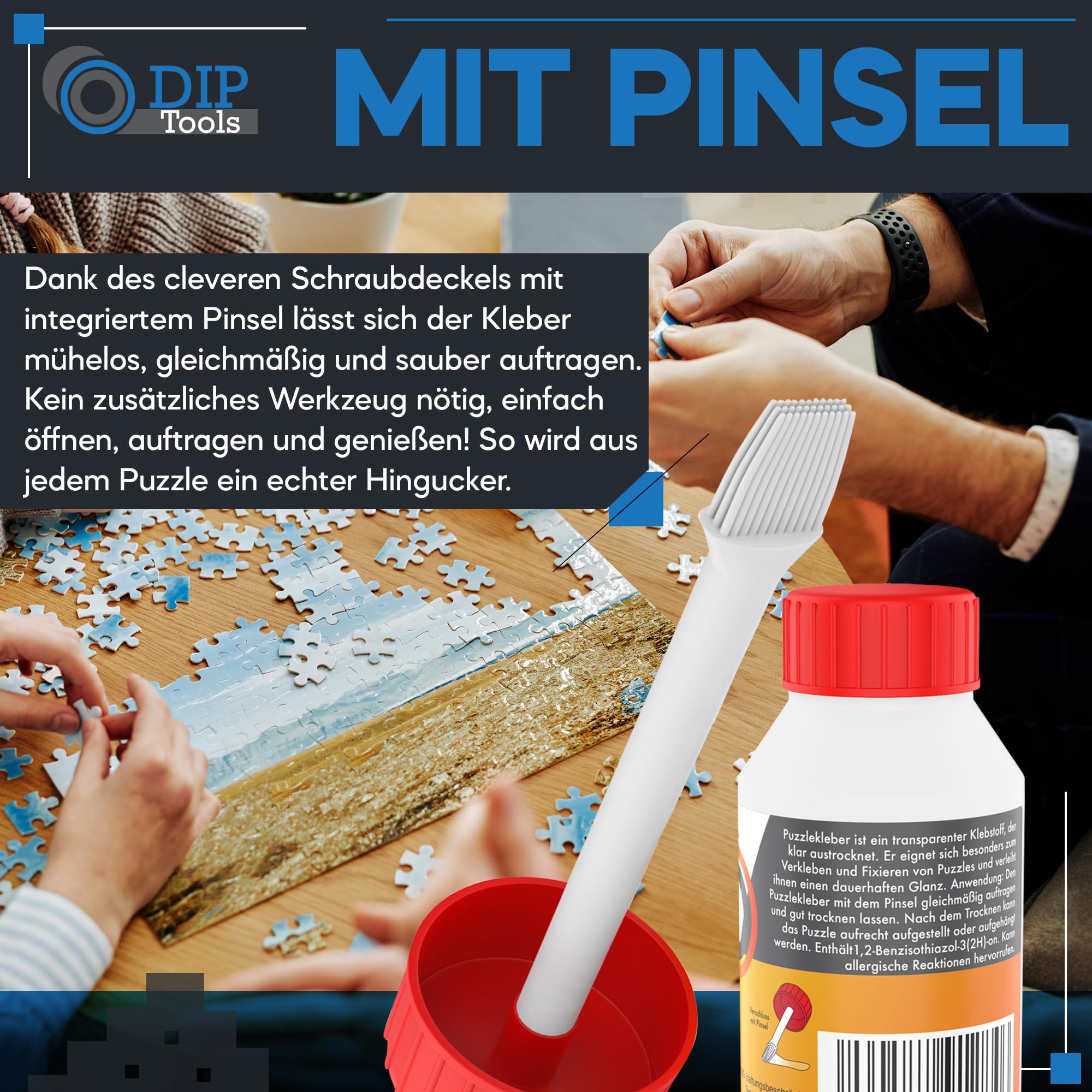 DIP-Tools - Pegamento transparente y rápido de secado para puzles, agarre duradero y brillo