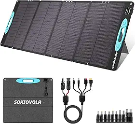 SOKIOVOLA Painel Solar Portátil De 160 W E 18 V Para Estação De Energia, Carregador De Painel Solar Dobrável Etfe Com Alta Eficiência De Conversão De 25% E Suporte Ajustável. Ideal Para Camping