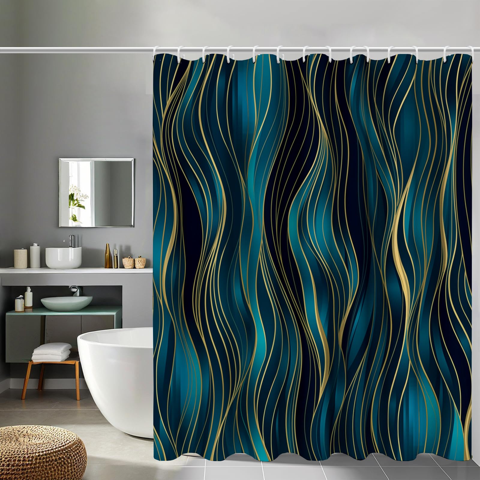 Rideau de douche imperméable turquoise 180x180 avec anneaux inclus