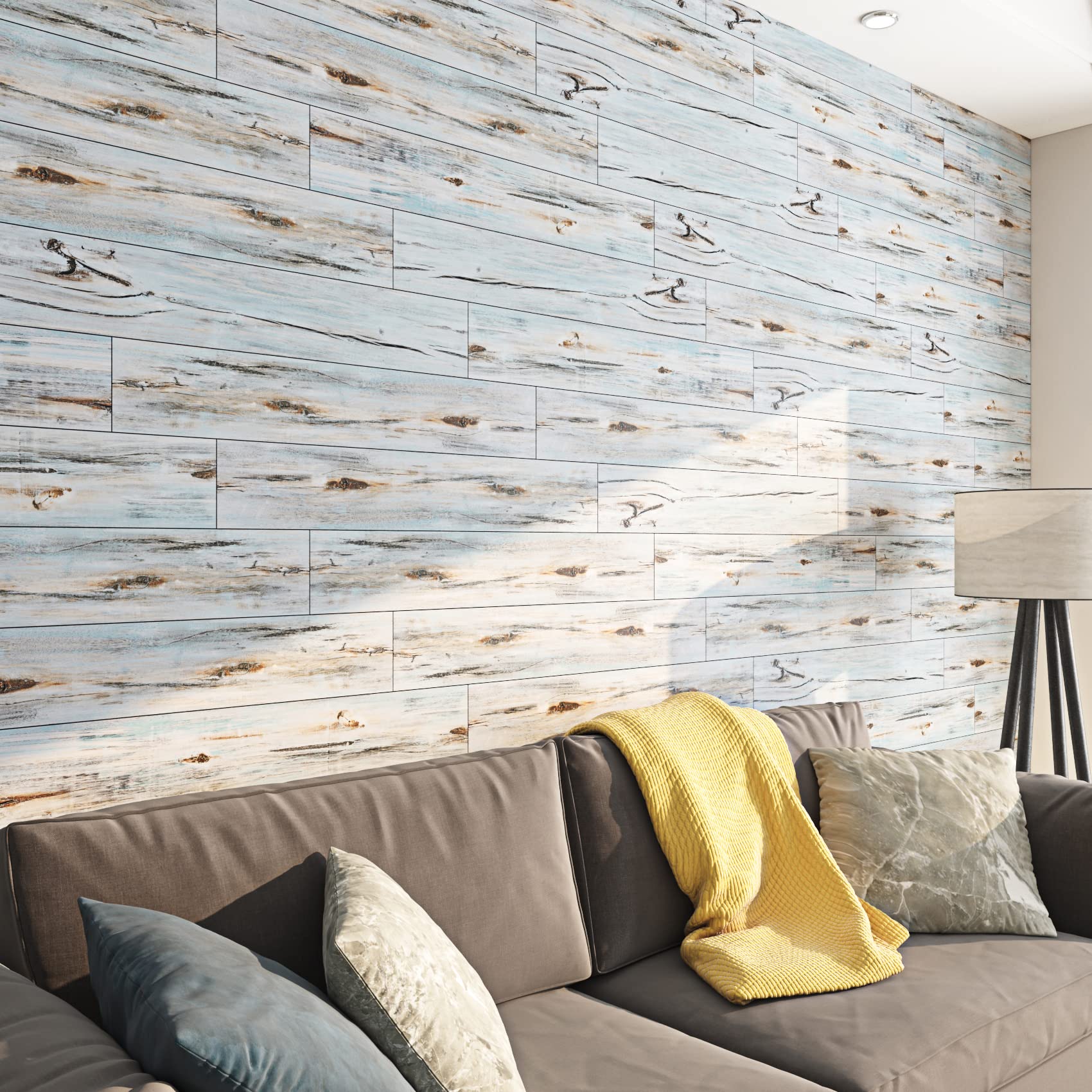 FunStick 90×15CM 30 Dalles PVC Adhesive Sol Effet Bois Bleu Stickers Carrelage Sols Chambre Parquet Stratifié Lino Sol Adhesif Bois Bleu Revetement de Sols PVC Étanche Vinyle Adhesif Salon Garage