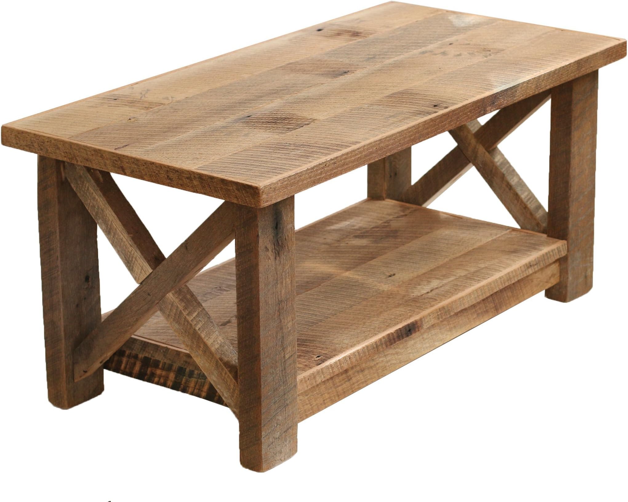 Farmhouse coffee table made from reclaimed wood, X Table