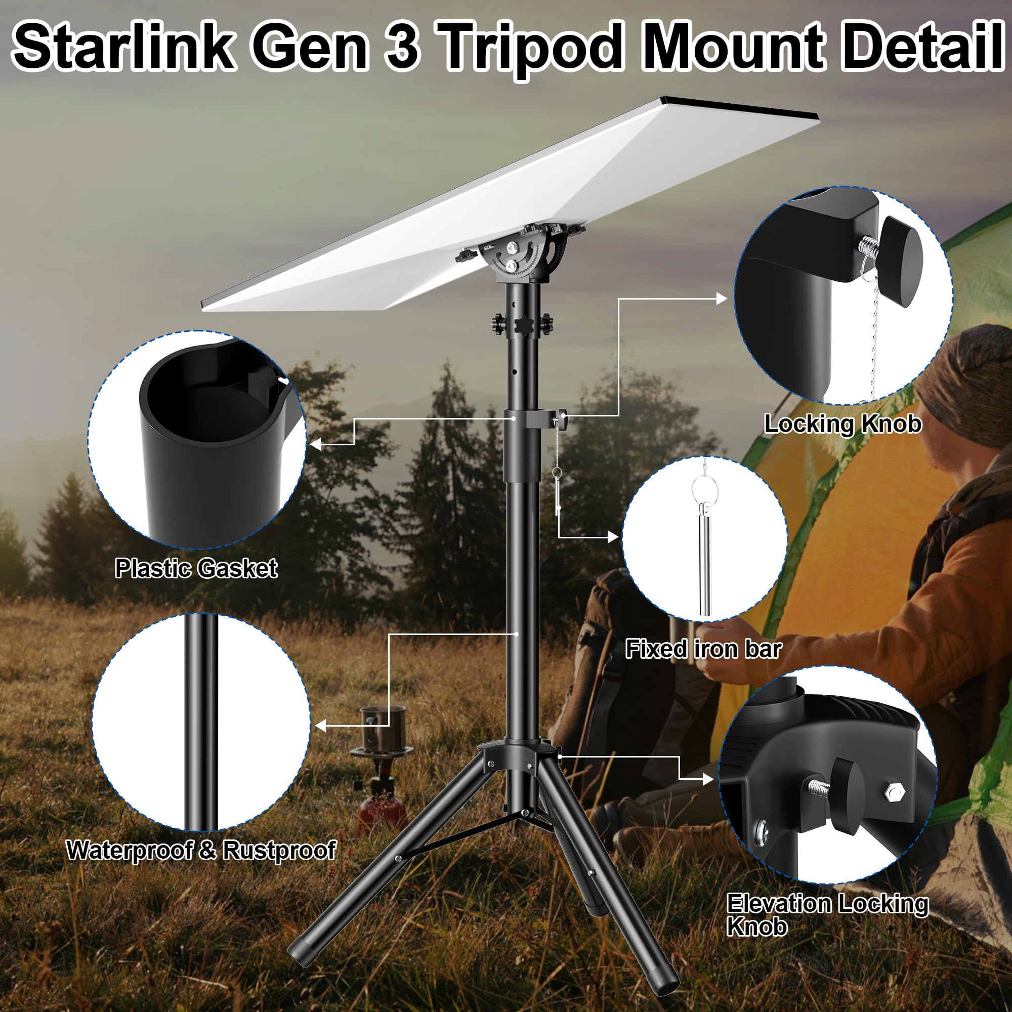 Burbifro Starlink Gen 3 Tripod Mount, Starlink Mounting Kit Gen 3 with Adjustable Tilt Starlink Gen 3 Pipe Adapter, Starlink V3 Tripod Stand, Compatible with Starlink Gen 3(V3)& Enterprise Dish
