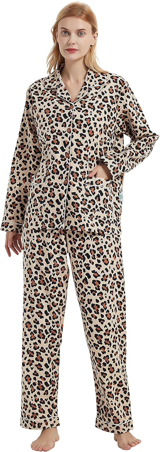 GLOBAL Comfy Pajamas for Women 2-Piece Warm and Cozy Flannel Pj Set of Loungewear Button Front Top Pants at  Women’s Clothing store