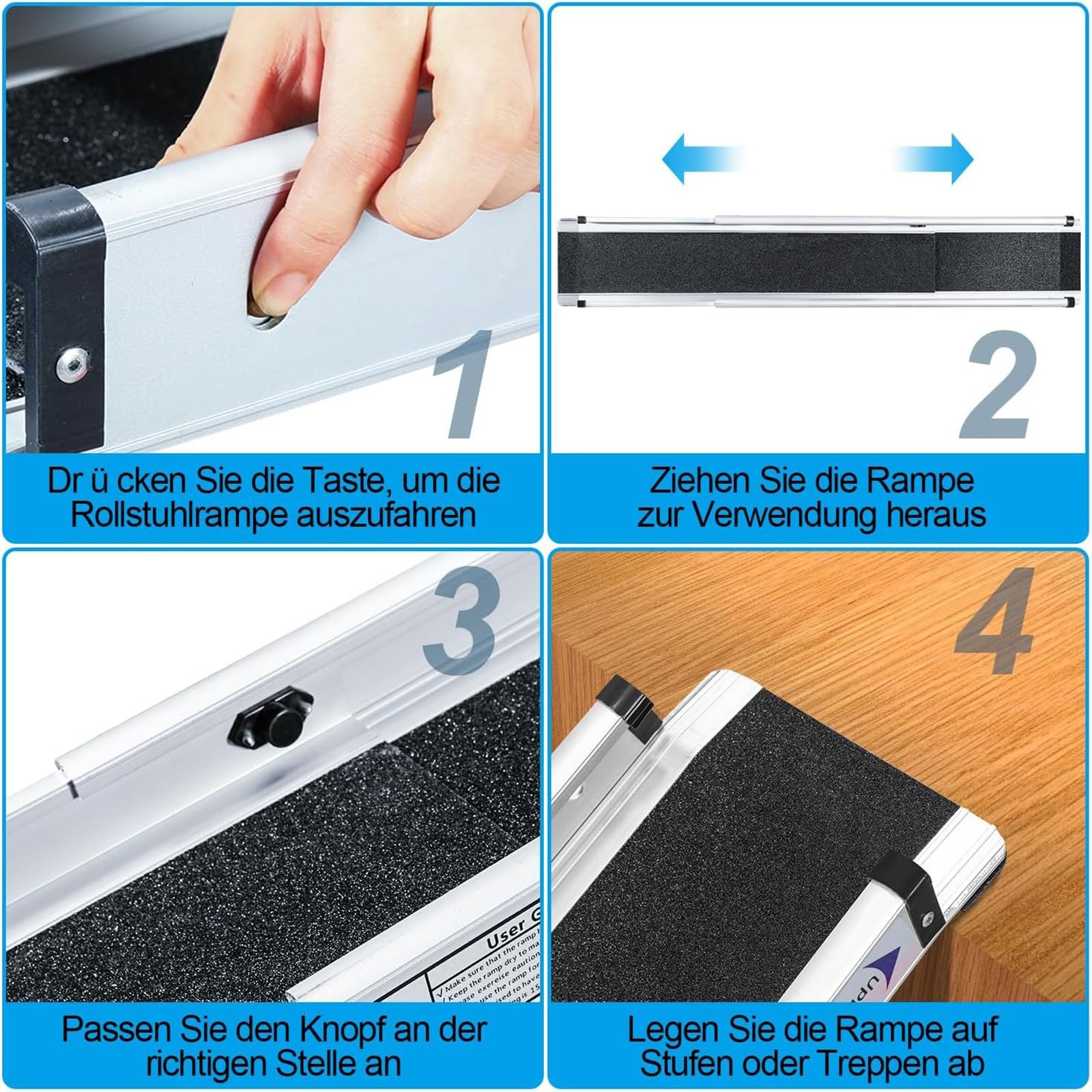 2 rampas telescópicas ajustables para sillas de ruedas, rampas portátiles de aluminio antideslizantes para escaleras, capacidad de carga de 300 kg, 75-120 cm para un fácil acceso y soluciones de