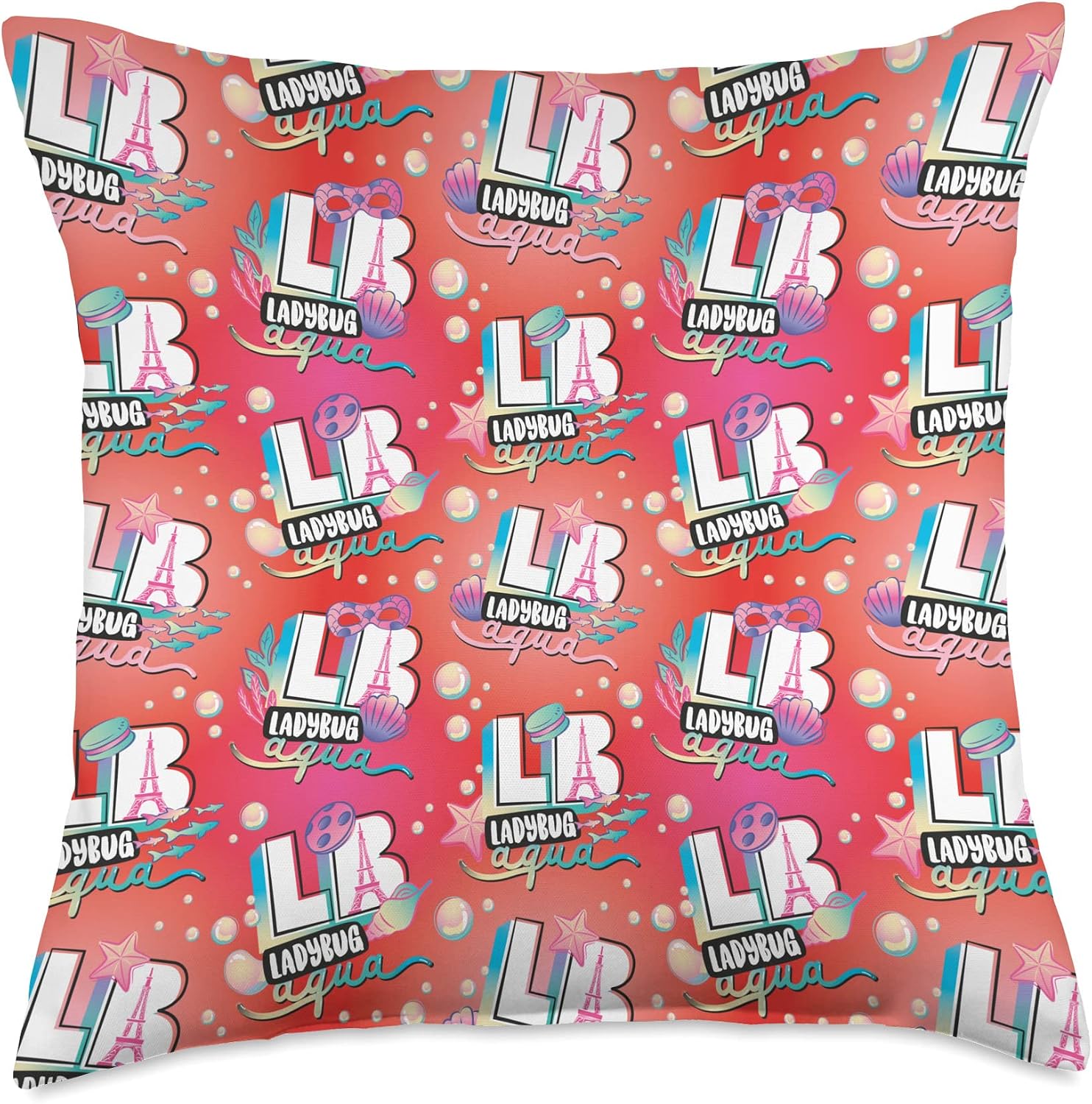 Miraculous Ladybug Aqua Summer Red Throw Pillow, 16x16, Multicolor