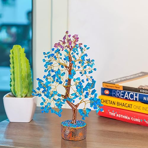 Miniatura 5 de SUBSH Árbol de dinero de piedra turquesa y amatista  Árbol de la vida  Piedras curativas energéticas  Bonsái de Feng Shui  Curación de cristal de