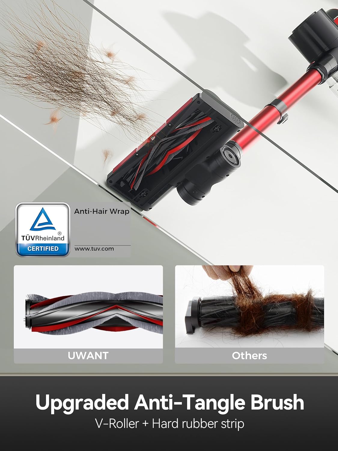 Comparison of uwant's anti-tangle brush with a tangled brush from another brand