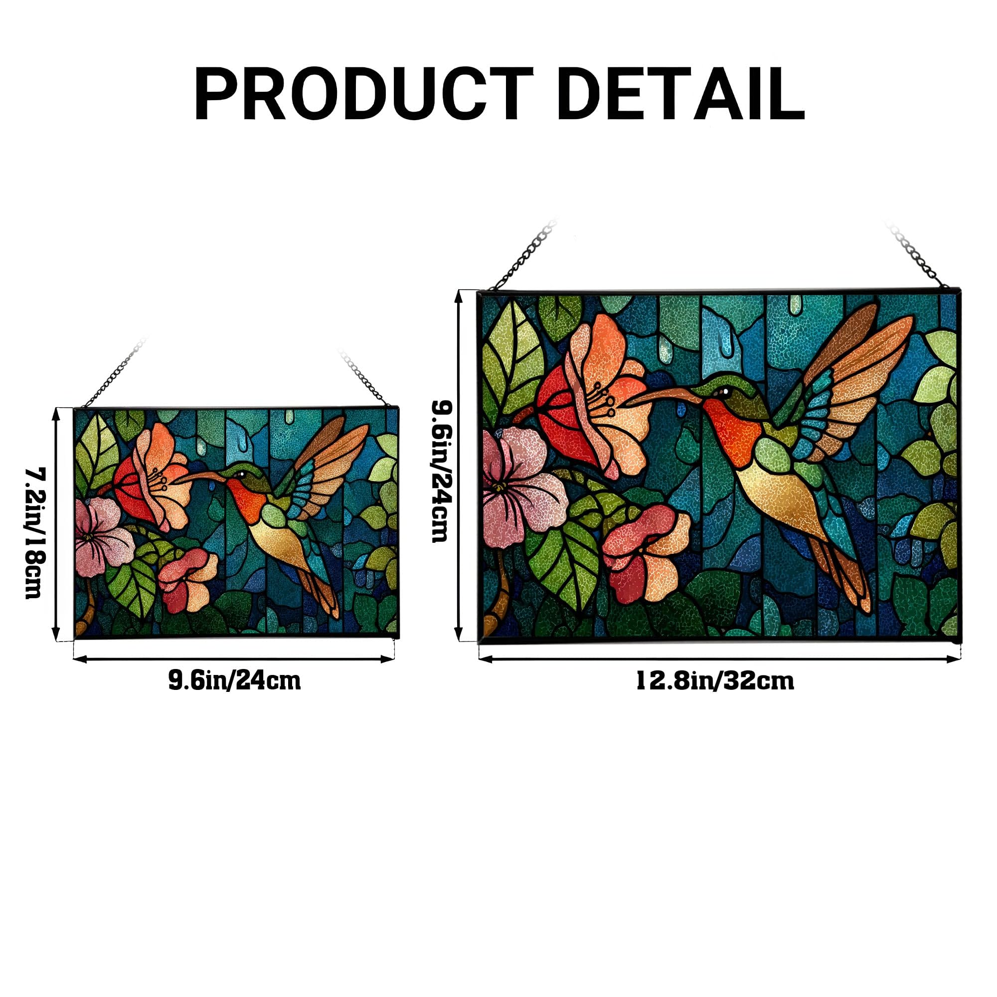 Hummingbird in mist – Rainy forest bloom Animal Stained Glass Suncatcher – Rectangular Hanging Window Panel with Artistic Nature Background –Wildlife Glass Art Gift for Animal and Nature Lovers C7gPI5