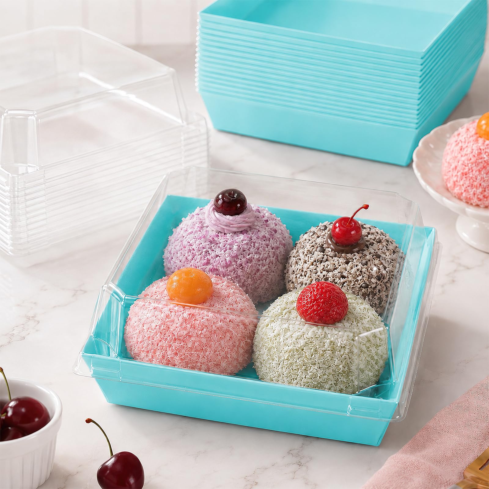 Confezione da 150 scatole per fette di torta con coperchio trasparente, scatole di carta blu per salumi