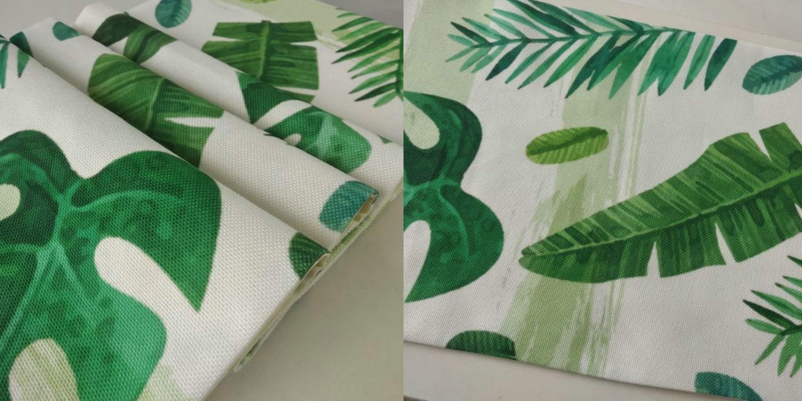 Aeici Camino de mesa rectangular de algodón y lino, diseño de hojas tropicales, camino de mesa de cocina, 33 x 117 cm, para fiestas, color verde