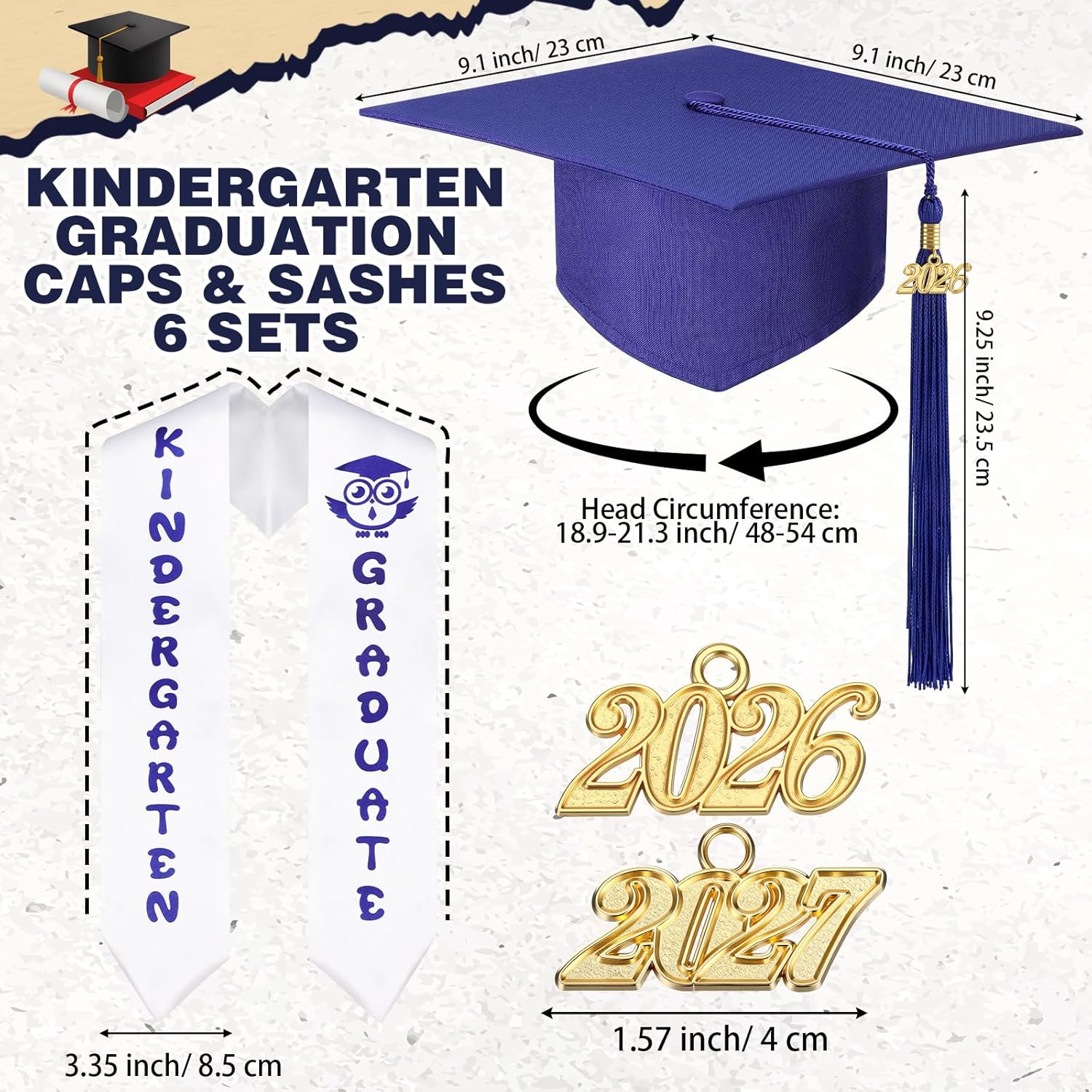 Coume 18 Pcs Kindergarten Graduation Caps and Stole Bulk with Tassel for Kids Kindergarten Preschool Hat and Sash