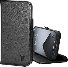 TORRO Funda de Cuero Compatible con iPhone 14 Pro - Funda/Carcasa de Cuero Genuino con Tarjetero y Función Stand (Negro)