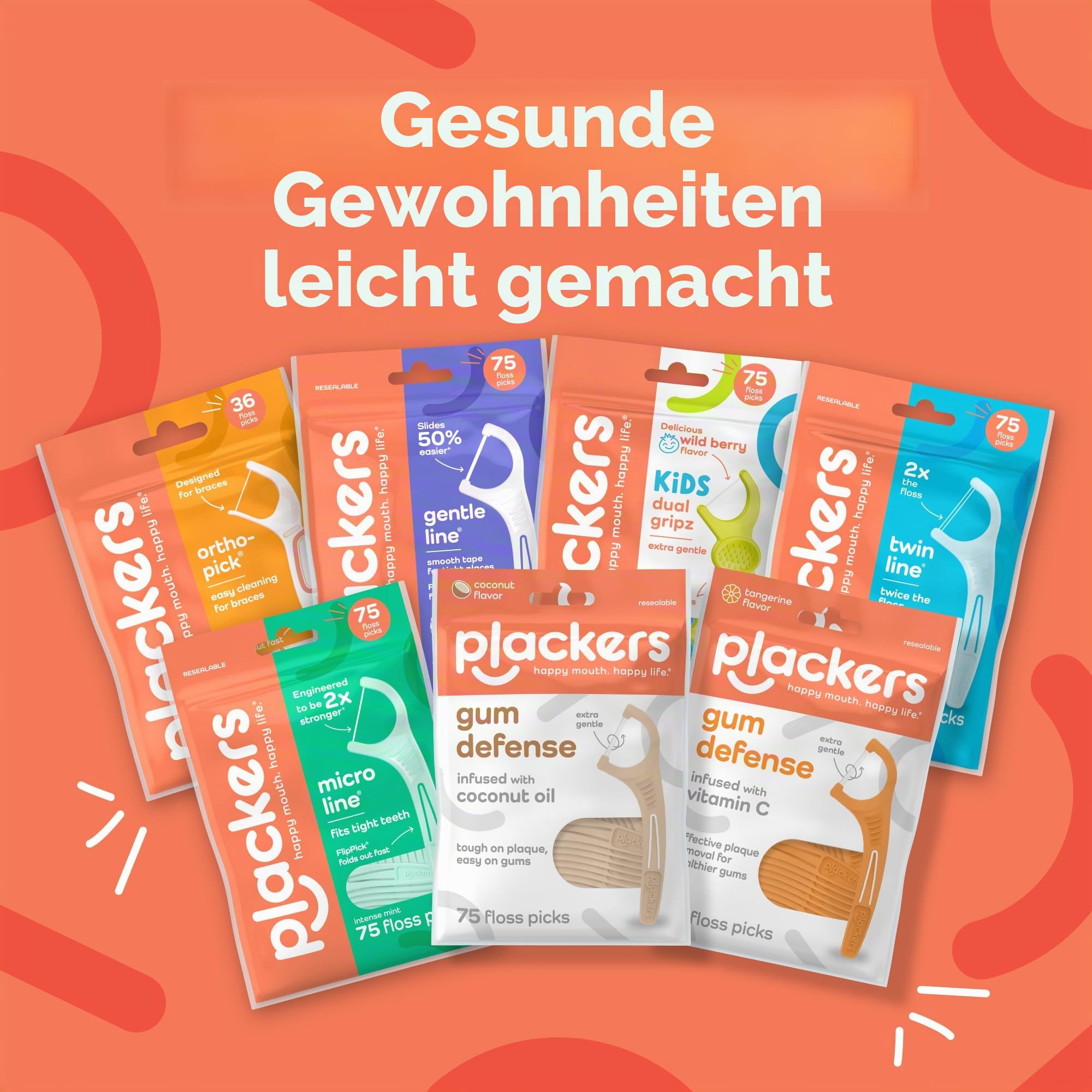 Plackers Orthopick Zahnseide Picks für Hosenträger, hergestellt mit Super TufFloss, weicher, flexibler Zahnstocher, sanft zu Hosenträgern, orange, 144 Stück (4 Stück)