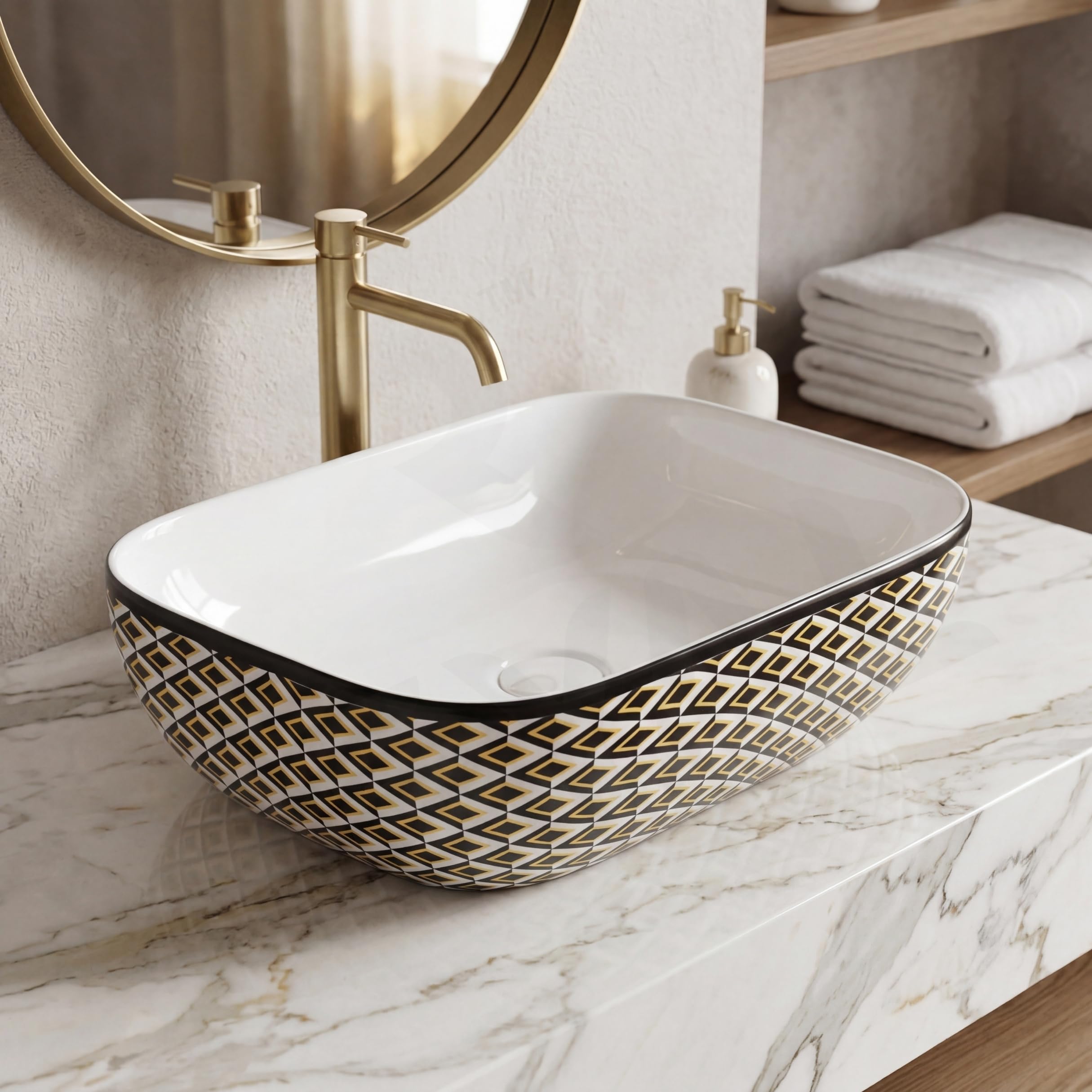 Reyal Ceramic Wash Basin - Modern Vessel Sink -15
