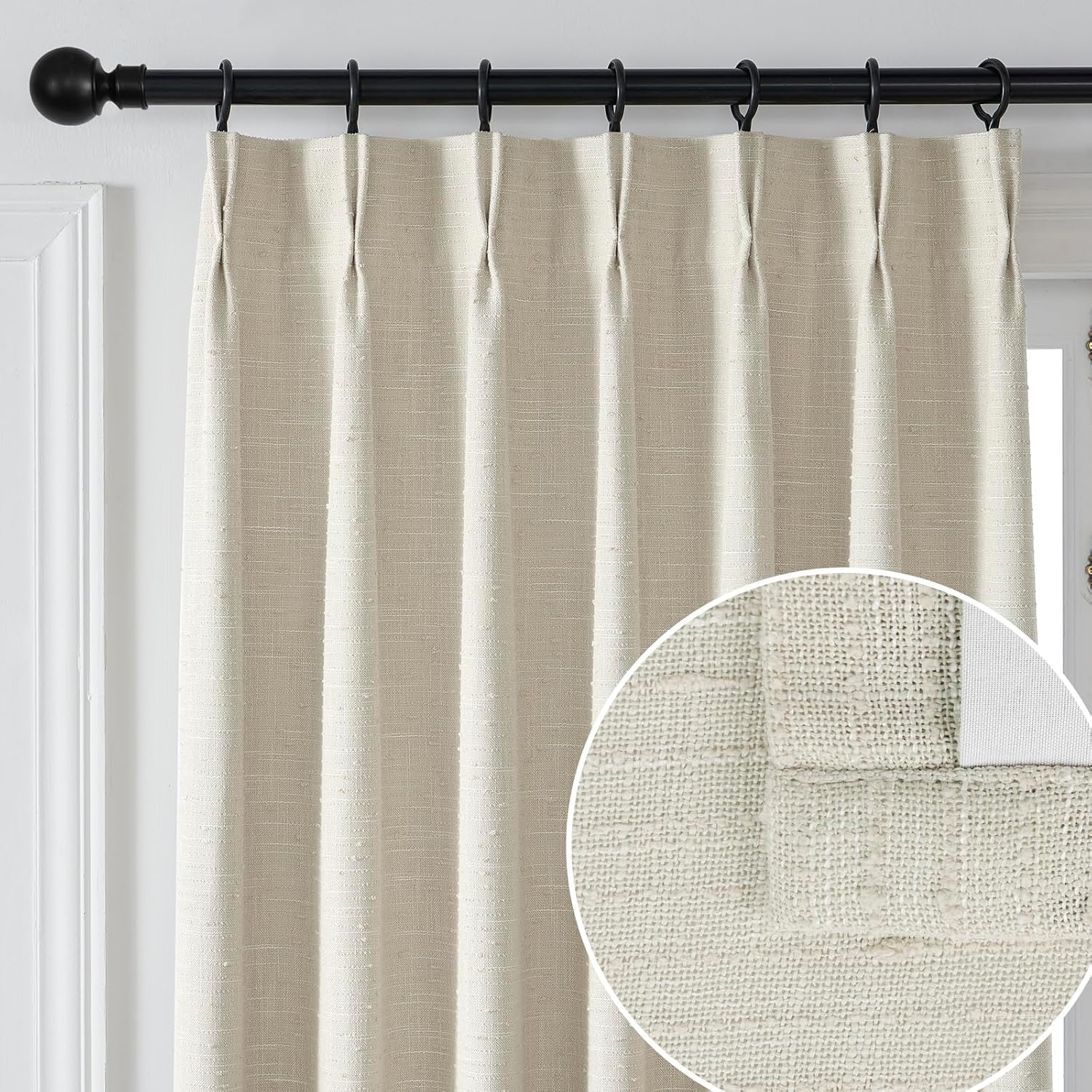 Full Blackout Pinch Pleated Linen Texture Curtain for Living Room,Back Tab Luxury Sheer with Liner for Bedroom,2 Panels, 40" W x102 L,Grey