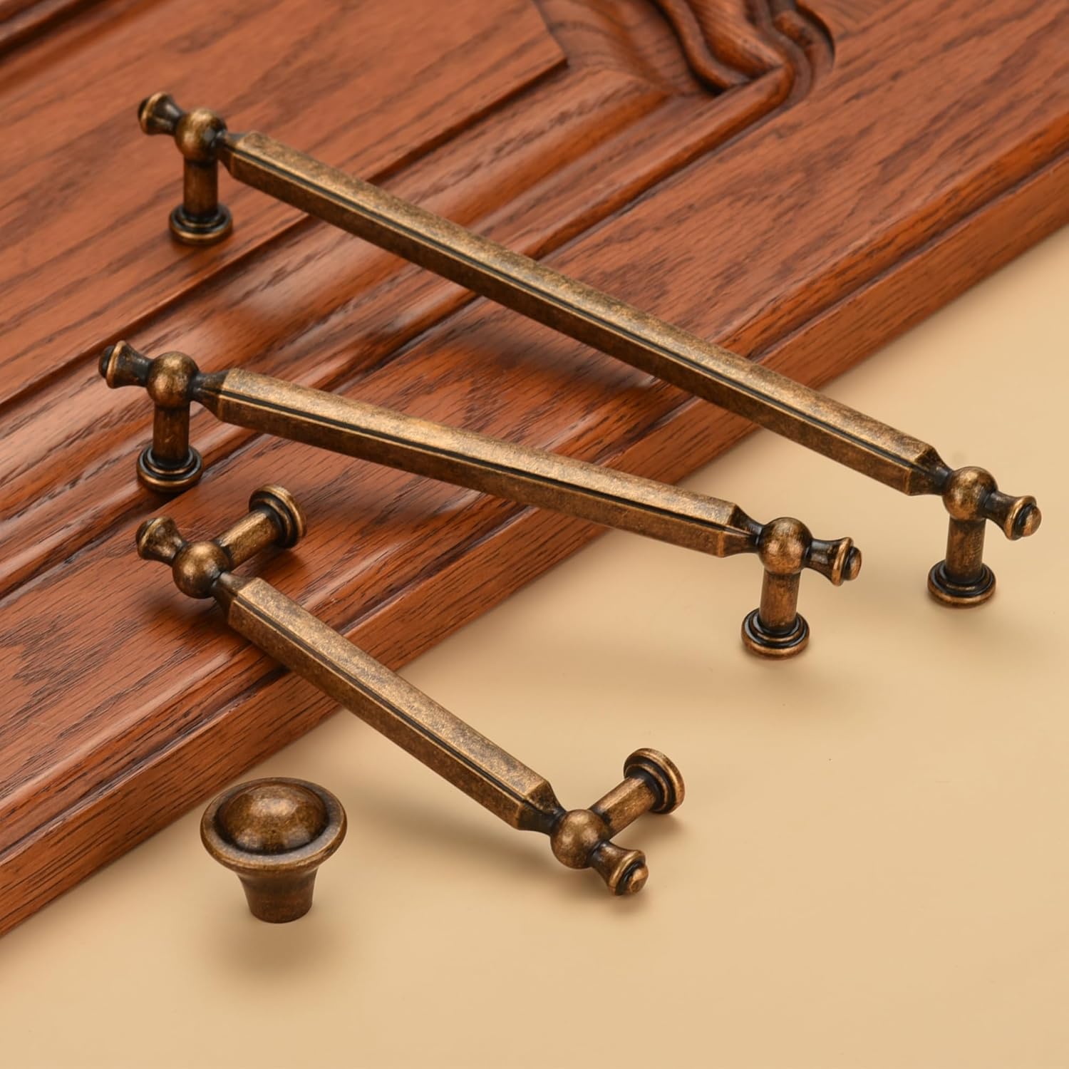 Satanga Cabinet Knobs Kitchen Retro Brass Modern Drawer Handles Single Hole Pack of 10 Decorative Hardware for Rustic Dresser Pulls Antique Cupboard Door Farmhouse Furniture Bathroom Vintage