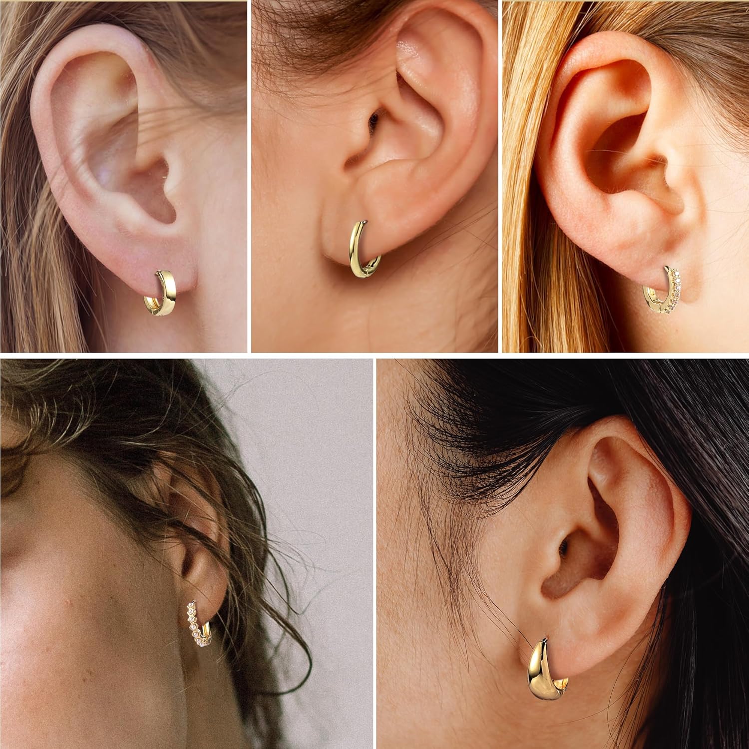 9 Pairs Small Gold Huggie Hoop Earrings Set for Women, 14K Real Gold Plated Hypoallergenic Cartilage Earring, Lightweight Tiny Gold Hoop Earrings for Gift - Image 6
