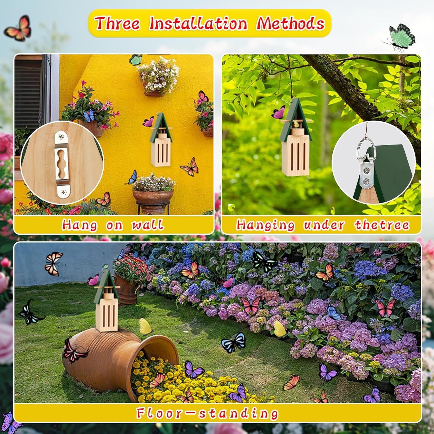 Haus und Futterspender for draußen, Holzhaus for den Garten, natürlicher Lebensraum mit Pfütze auf dem Boden oder for Aufhängen an Einer Baumwand/1074