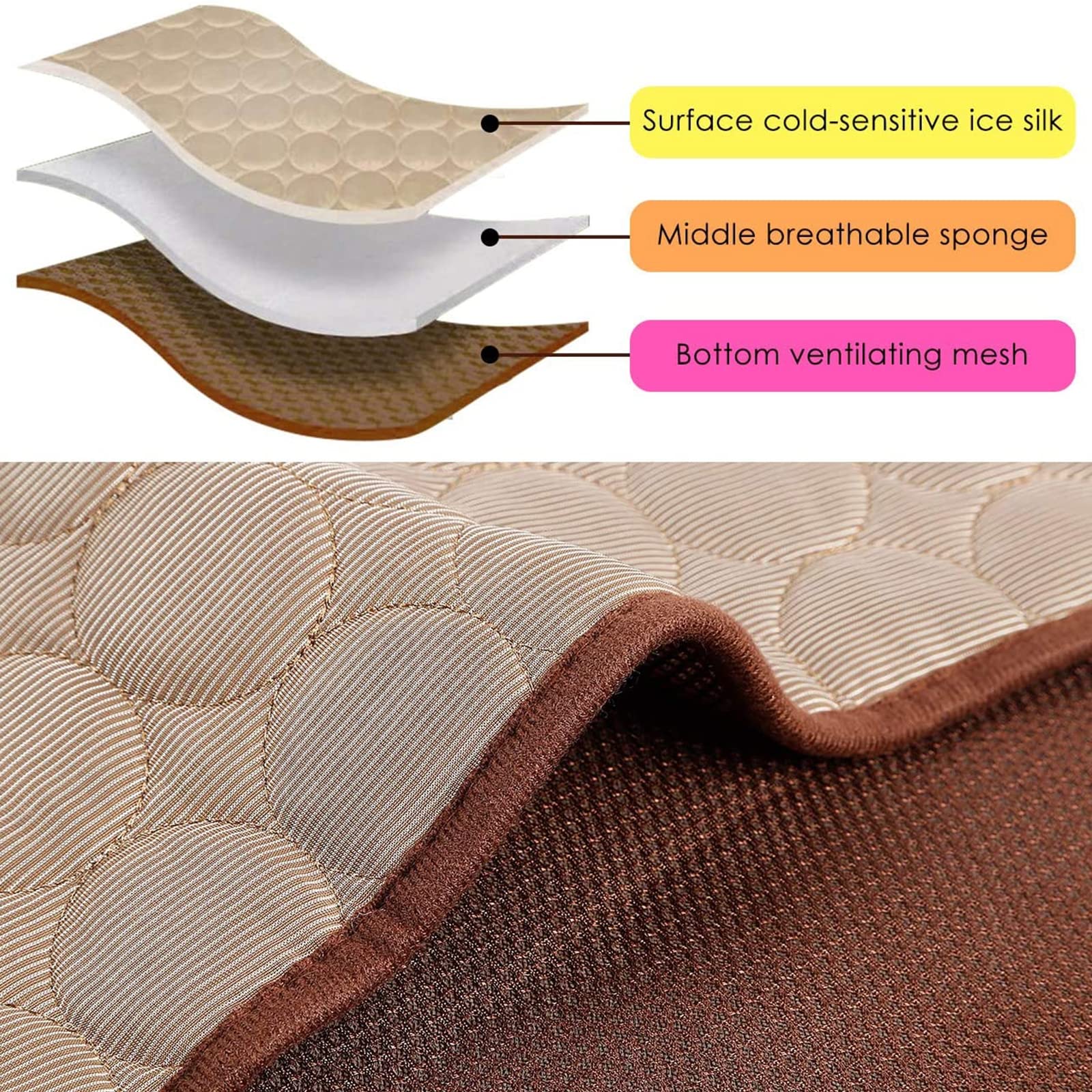 Manta refrescante portátil y Lavable for jaulas de Perros,Camas para Perros(Brown,XL)