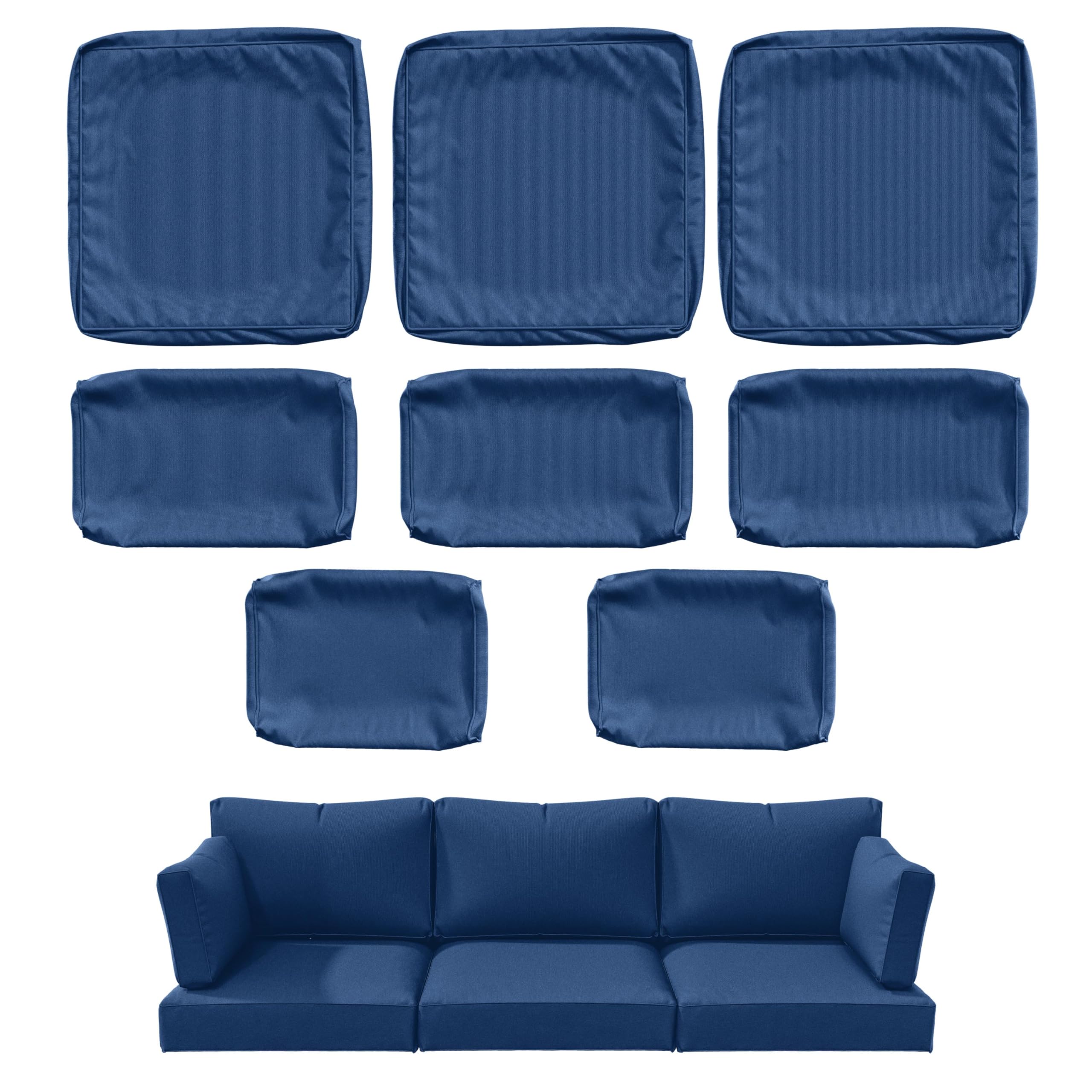 7 pcs outdoor patio cushion covers, replaceable waterproof furniture covers, outdoor non-slip covers with zippers, covers only, blue
