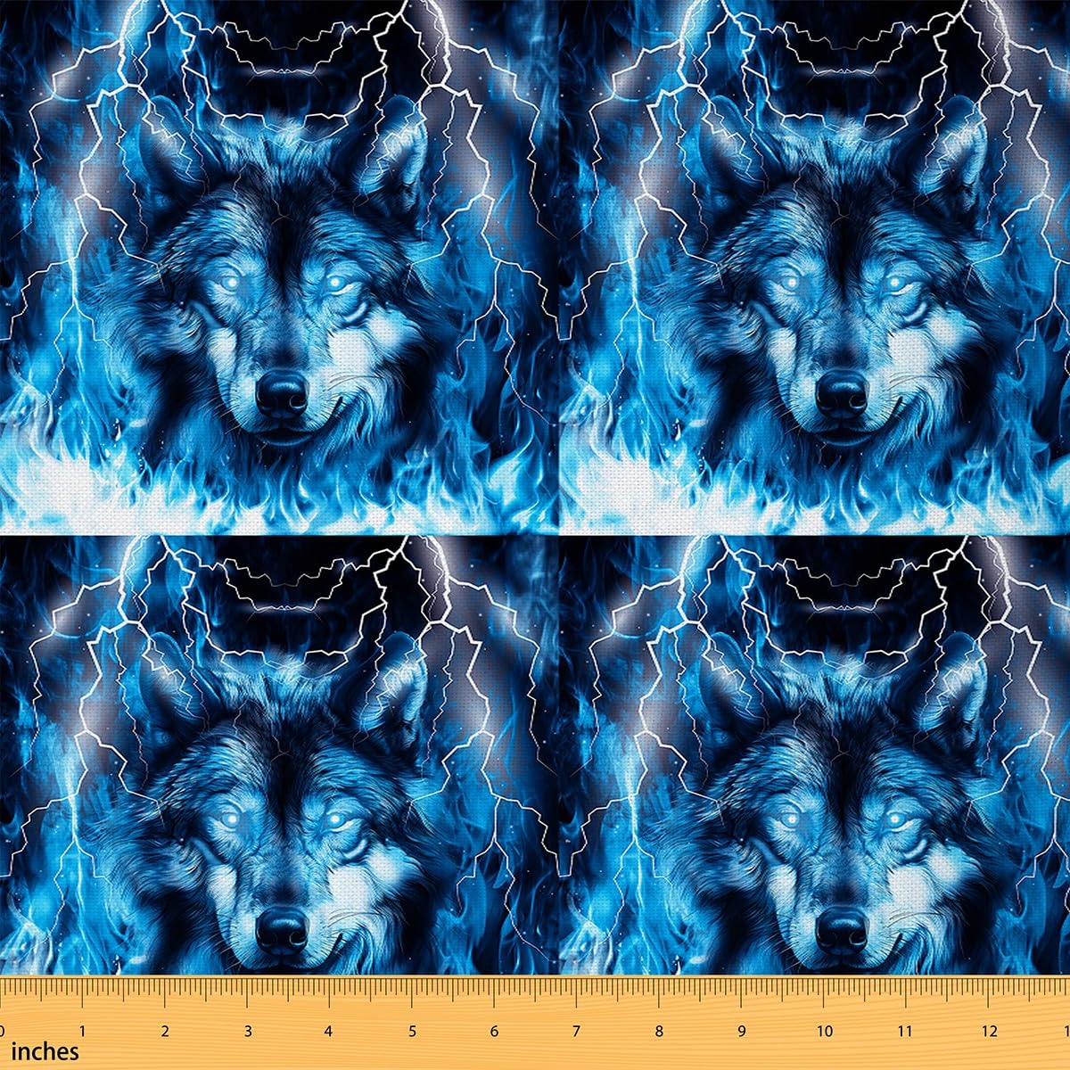 Wolf Upholstery Fabric by The Yard,Wild Animal Lightning Wold Outdoor Fabric by The Yard,3D Wildlife Fabric for Upholstery and Home DIY Projects,5 Yards,(L460*W150cm) Blue