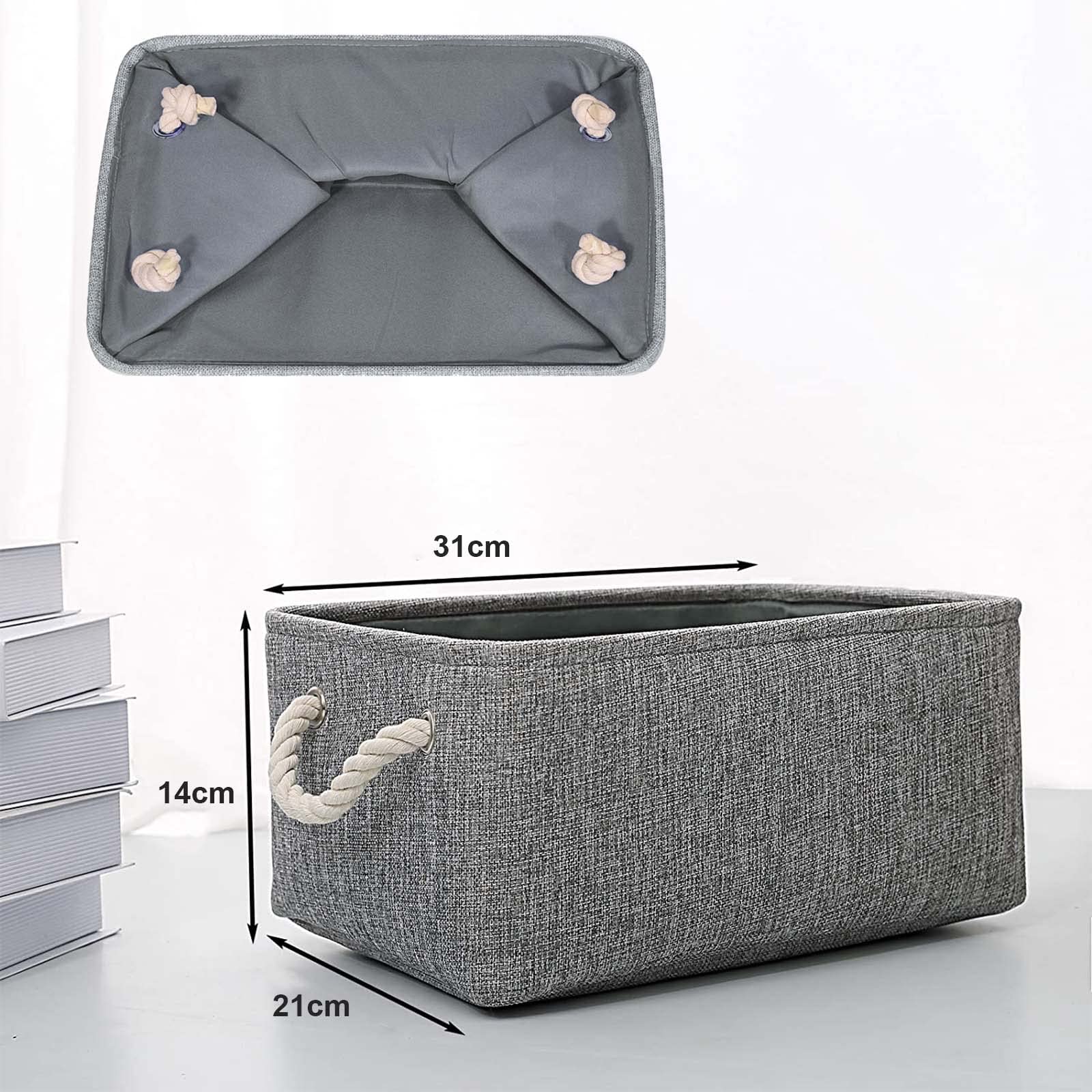 Scatole portaoggetti per mensole, piccole, pieghevoli, in tessuto di lino, colore grigio, con manici, organizer per armadio, giocattoli, trucchi, vari, confezione da 2