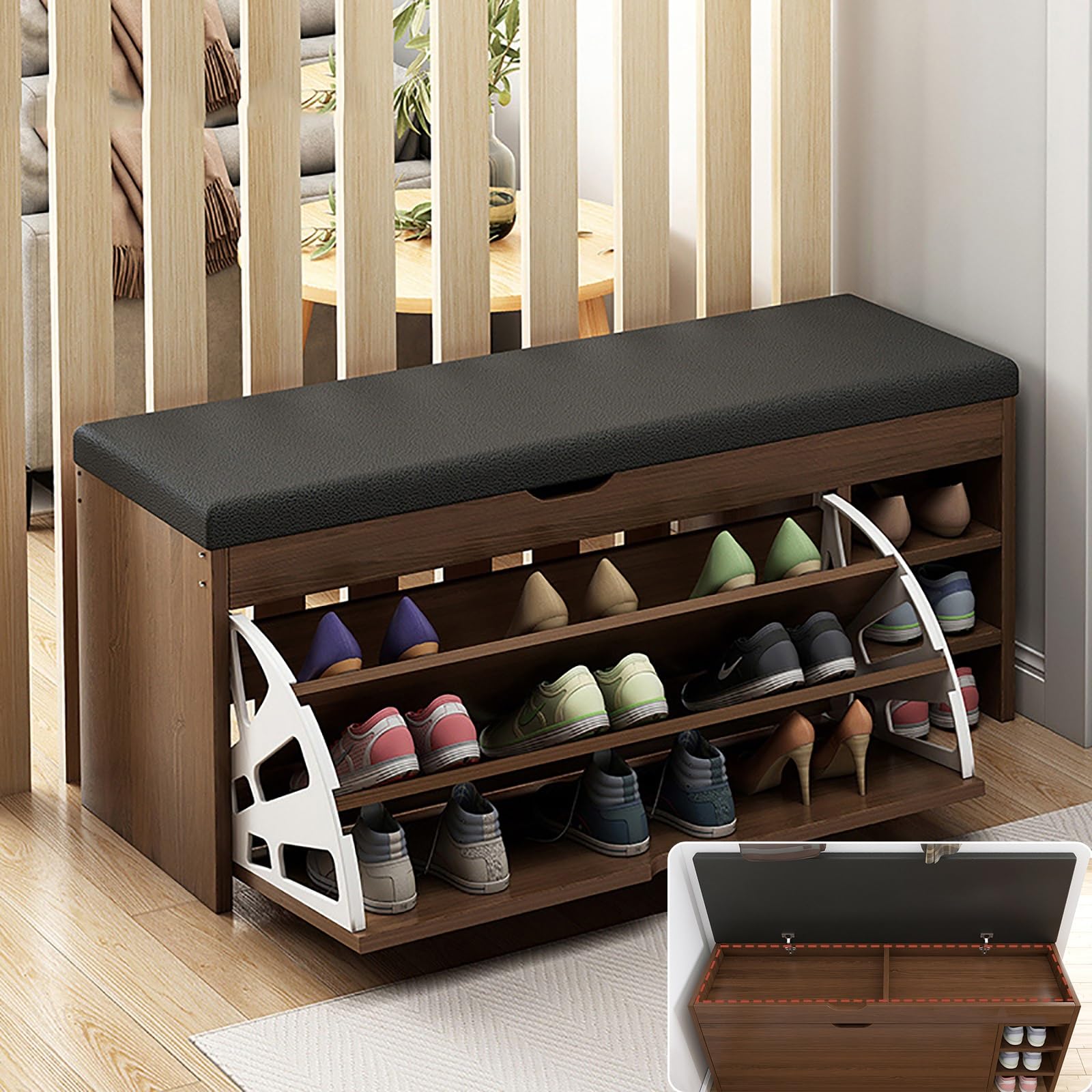 Étagère à chaussures avec coussin haut de gamme et assise chic