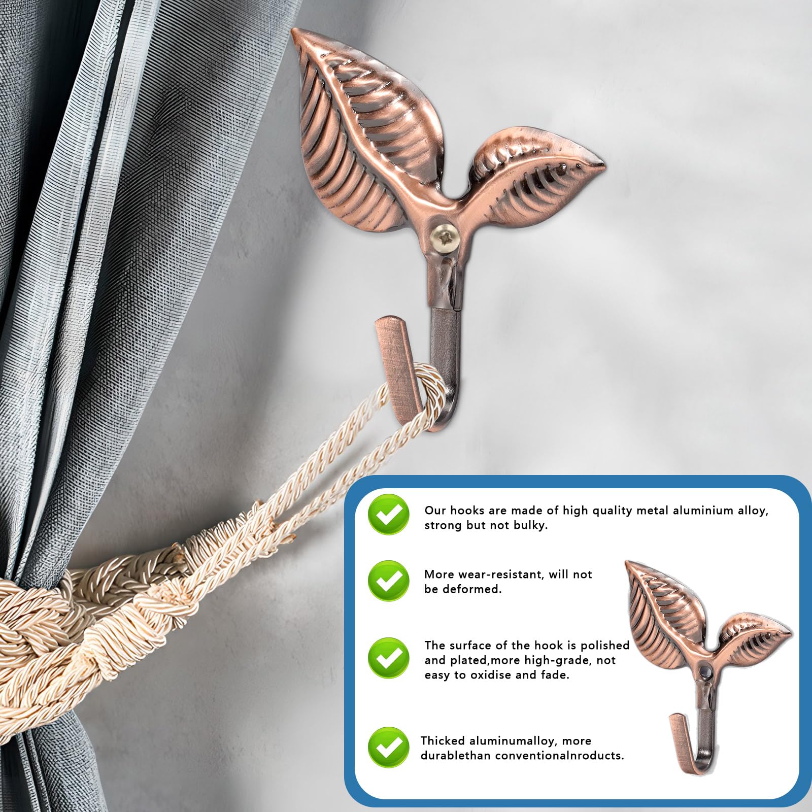 4 Pcs Metal Curtain Holdbacks, Curtain Hooks for Drapes Wall Metal Decorative Curtain Tiebacks Hooks - Image 4