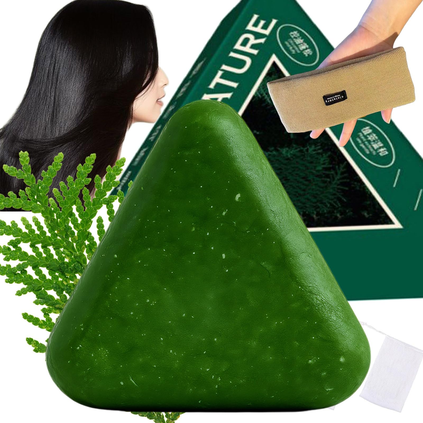 Nature Triangle Shampoo Bar, Nature Seven Green Soap Shampoo, Plant-Based Solid Shampoos Bar,Can Strengthen Hair(1PCS)