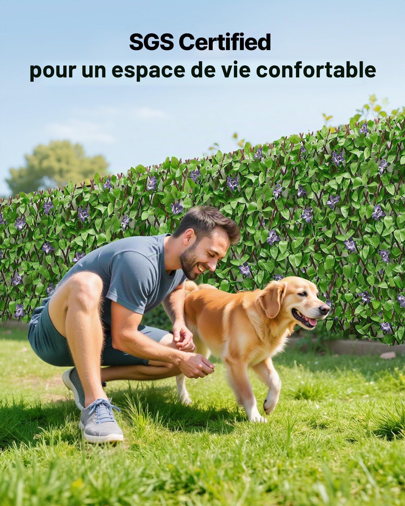 VEVOR Mur Végétal Artificiel Extensible 310x65 cm Haie Artificielle Panneau Feuillage Artificiel Lierre Brise Vue Balcon pour Décoration, Intérieur, Extérieur, Clôture de Jardin, avec 50 Serre-câbles