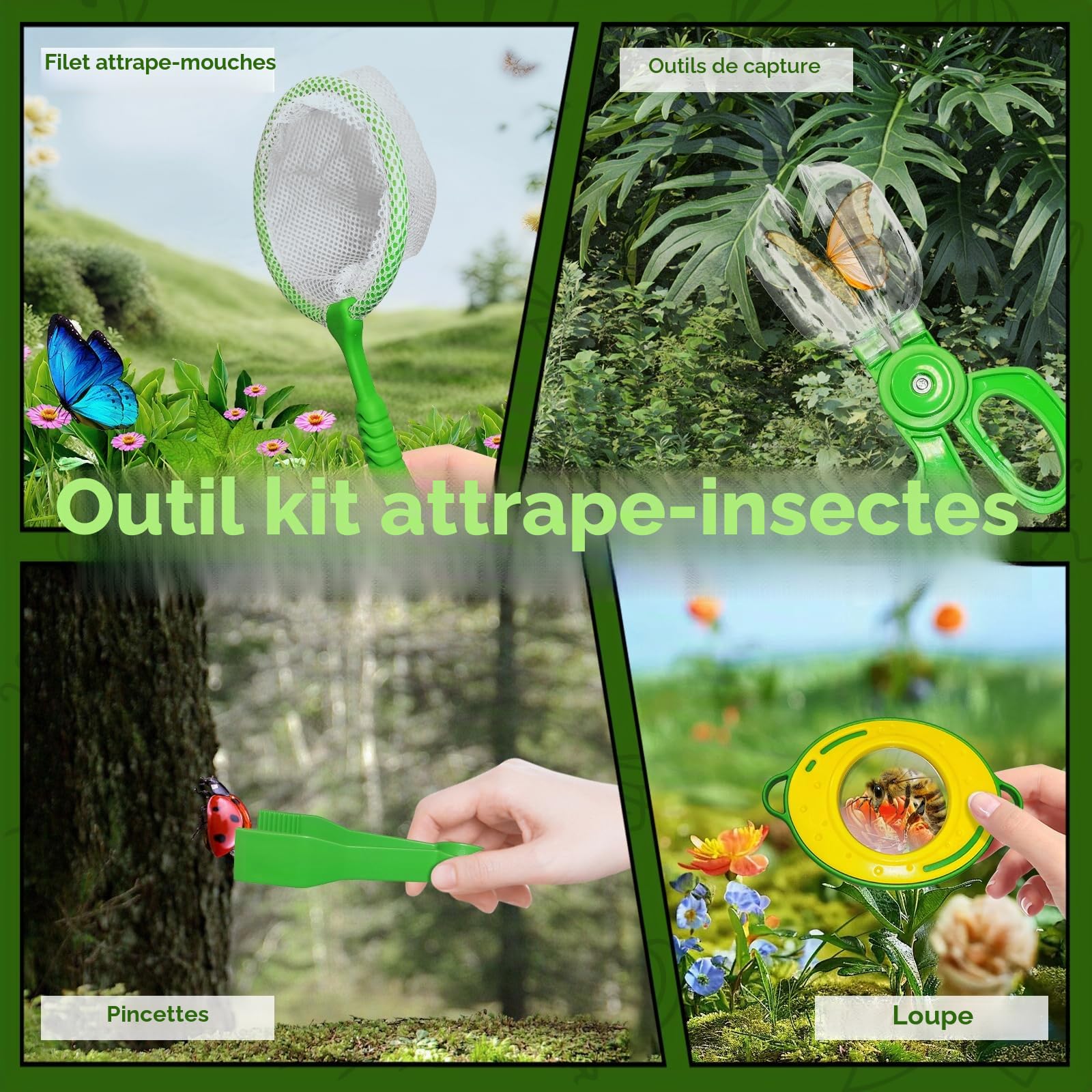 Kit d'exploration en Plein air Jouet d'extérieur 22 Pièces -Kit de Capture d'insectes, Boussole, Loupe, Microscope, Cadeau d'exploration Camping Nature éducatifs pour Partir de 3 Ans