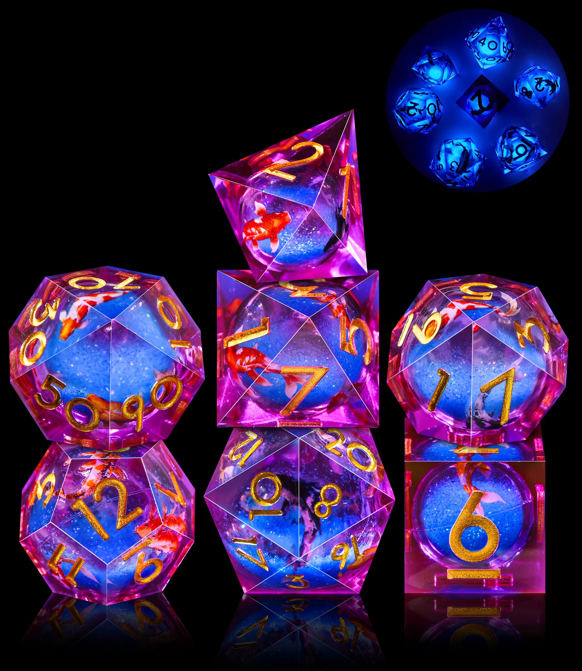 SIQUK 7 Piezas Dados Poliedricos Juego Dados DND Dice Dados Nucleo Liquido D4 D6 D8 D10 D12 D20 D% Dados para DND RPG MTG Dungeons and Dragons, Azul & Negro — view 14