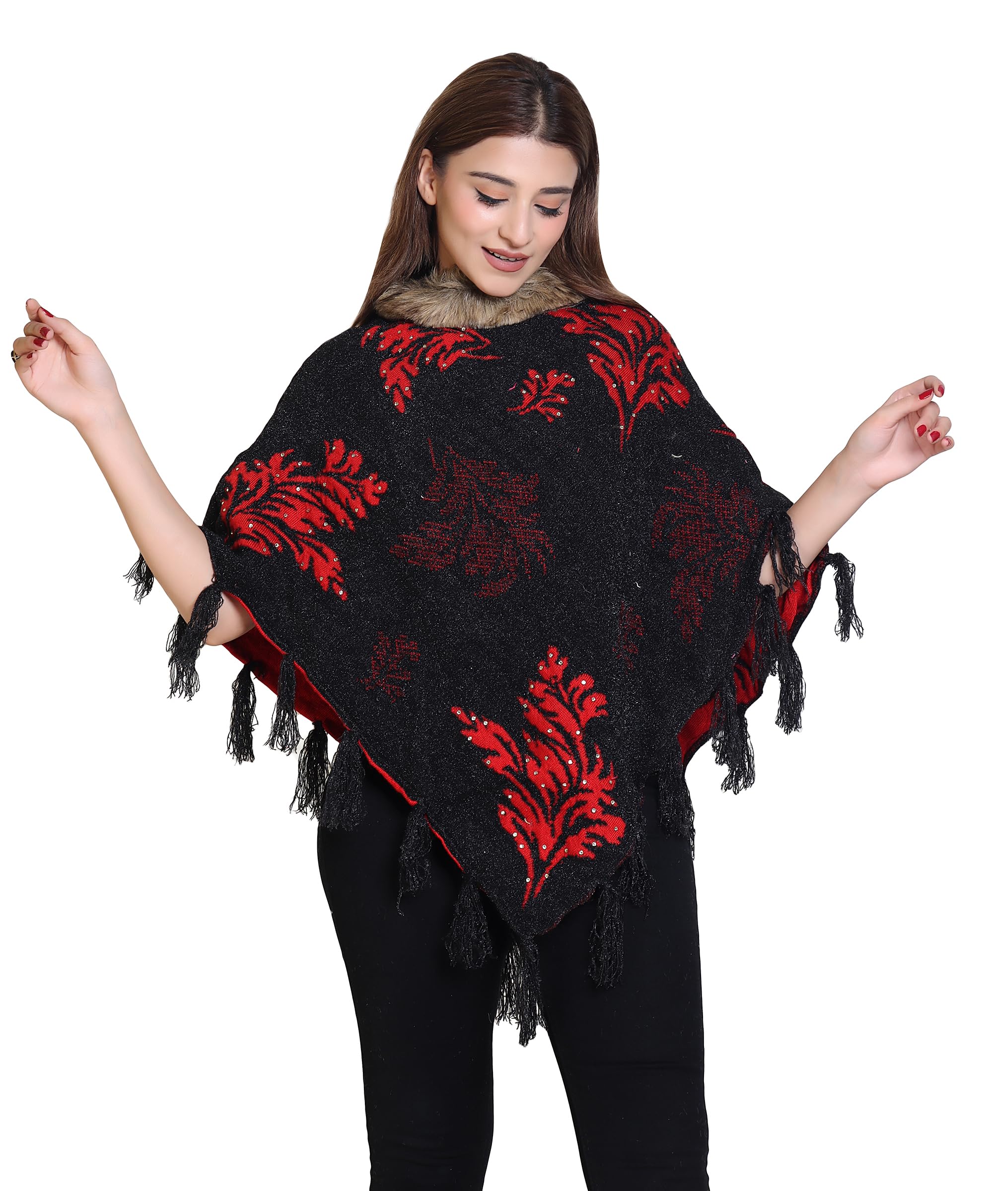 Buy Speed Line Hosiery Women's Fur Collar Poncho with Pattern