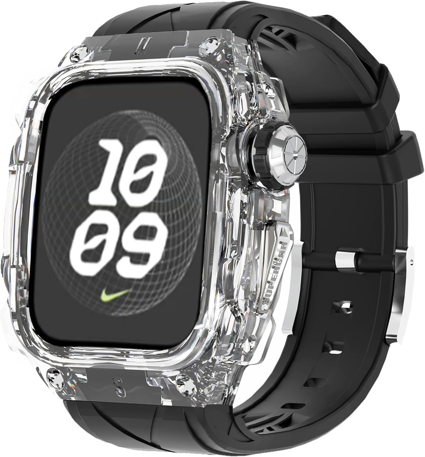 Luxury Translucent Smartwatch Case with Band for Apple Watch 9/8/7 45mm, Lightweight Rugged Case with Silicon Strap for iWatch 6/5/4/SE 44mm, Protective Cover for Men and Women (Purple)