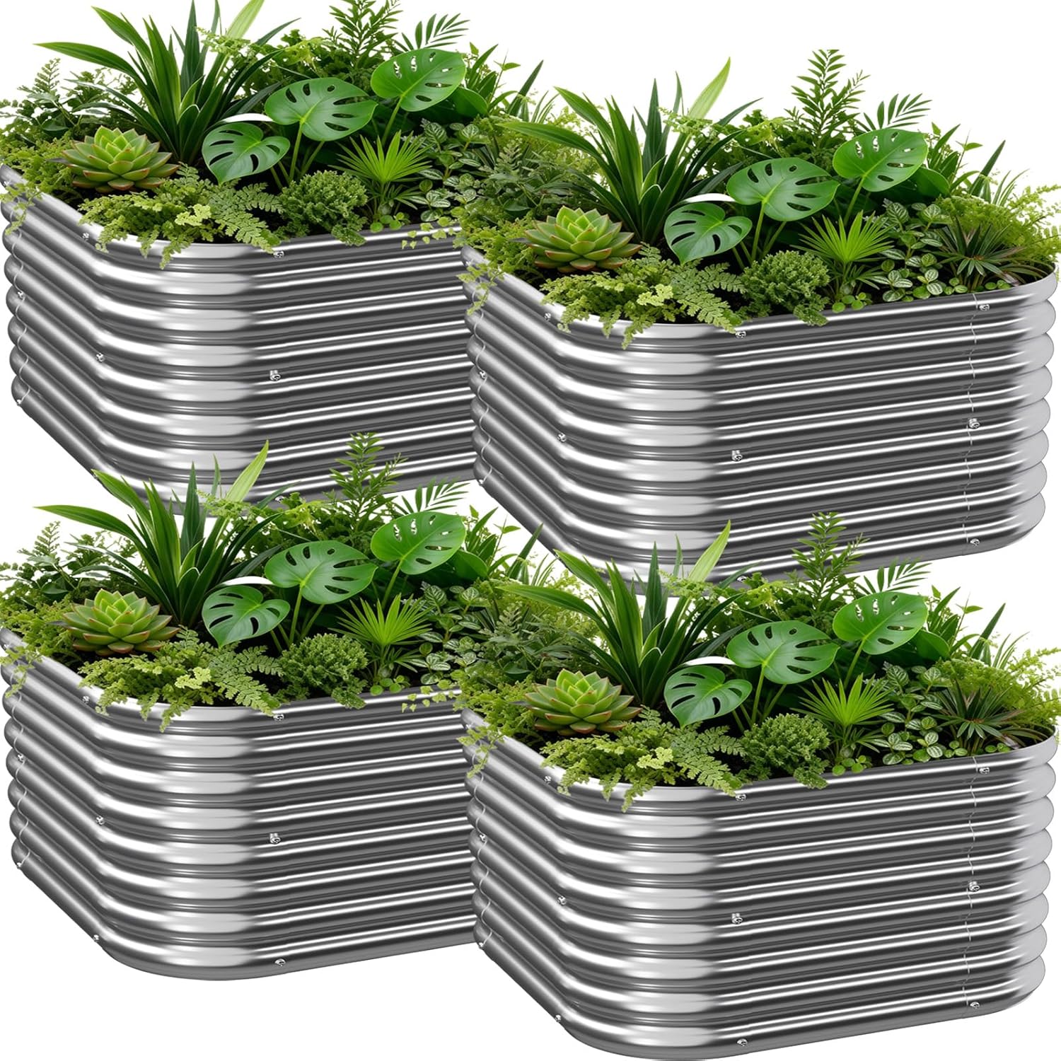 4 PCS Galvanized Raised Garden Bed Outdoor, Metal Garden Bed for Vegetables, Above Ground Garden Box for Flower, Steel Raised Beds for Gardening - 2FT