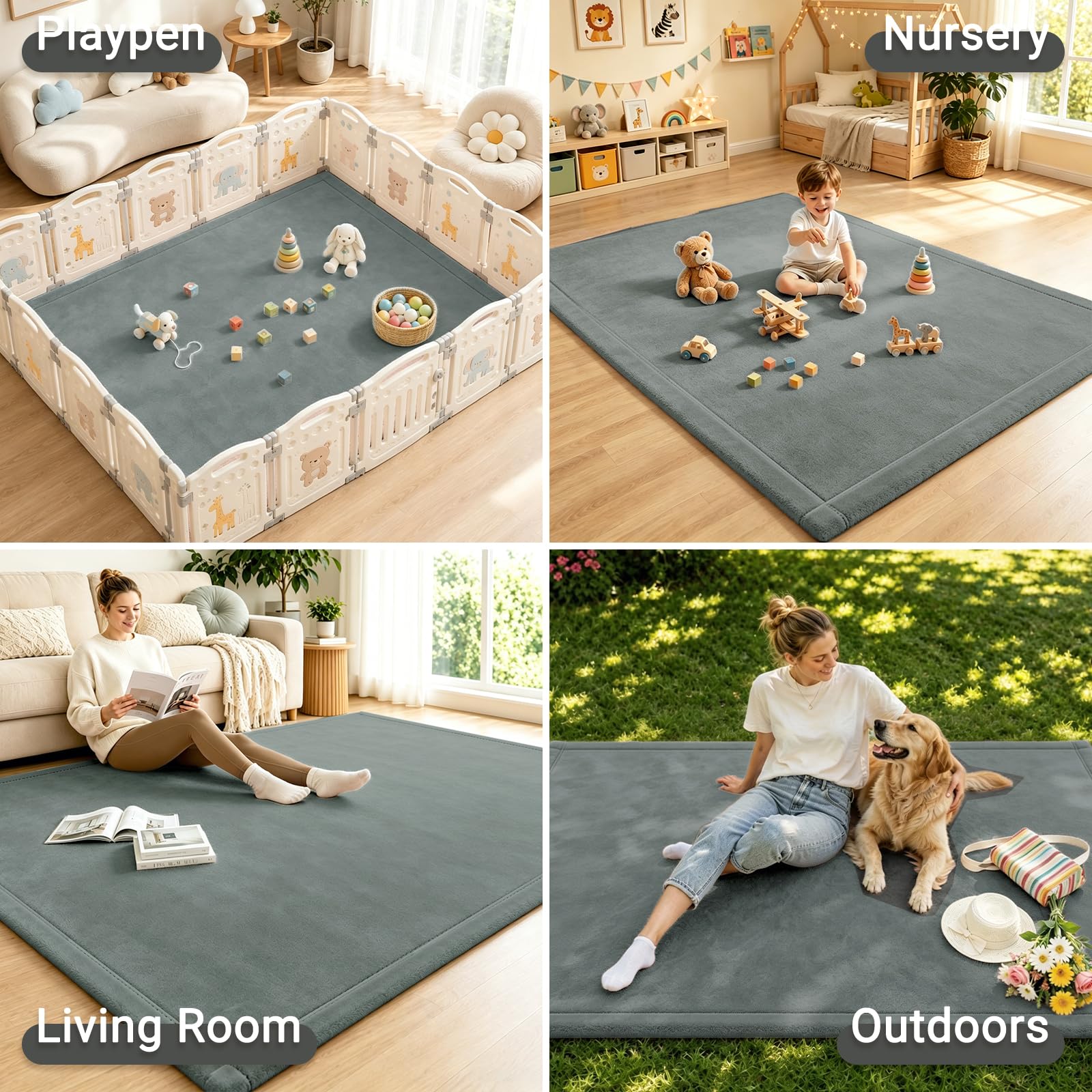 Alfombra para gatear para bebé, espuma de memoria, 200 x 150 x 2,5 cm, alfombra infantil, parte inferior antideslizante, plegable, para salón, habitación infantil, parque infantil, alfombrilla