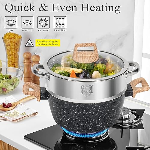 Miniatura 5 de SODAY Juego de ollas y sartenes antiadherentes, juego de utensilios de cocina de inducción de granito (negro)