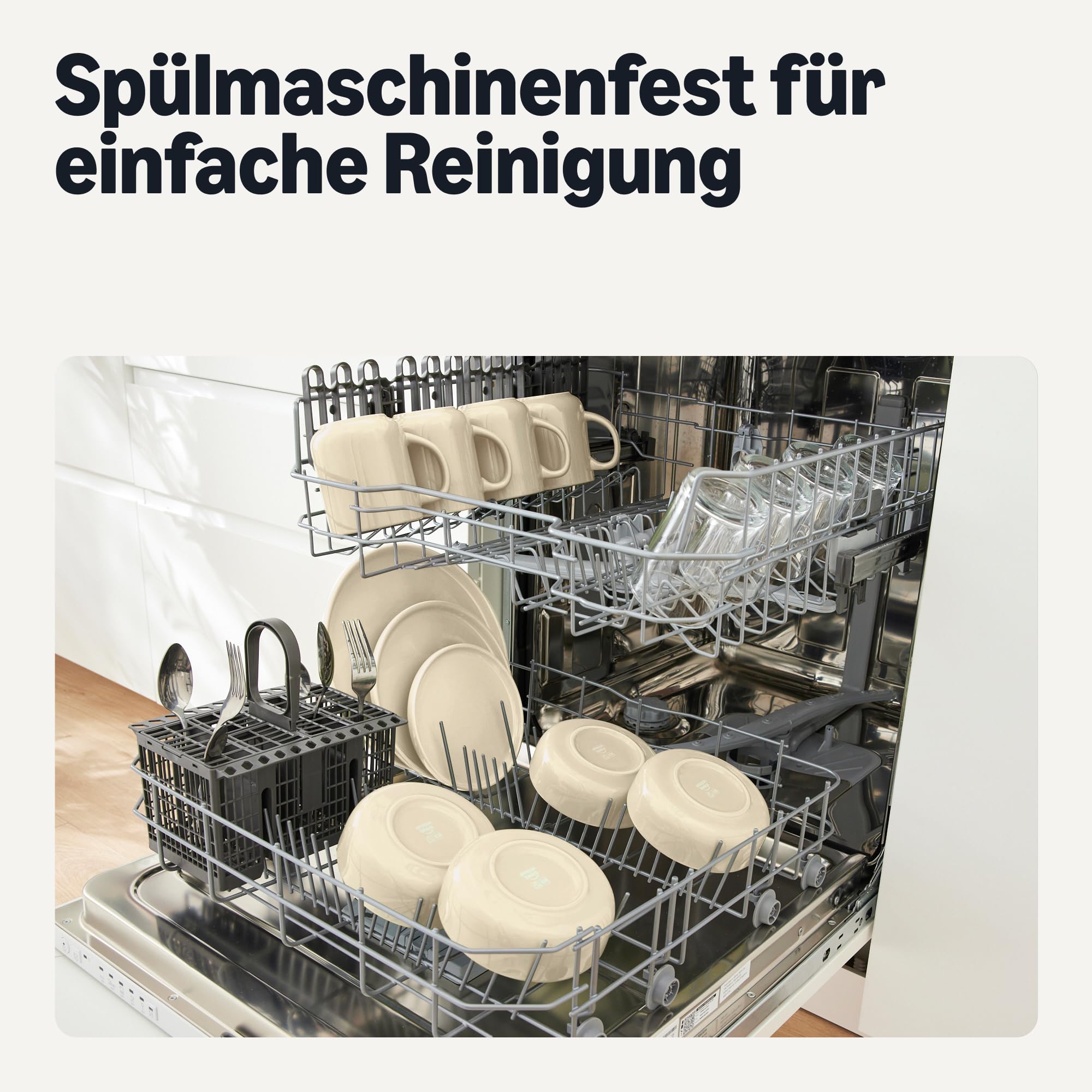 Amazon Basics Glasiertes Steingutgeschirr 18-Teiliges Set Spülmaschinenfest Elfenbeinfarben