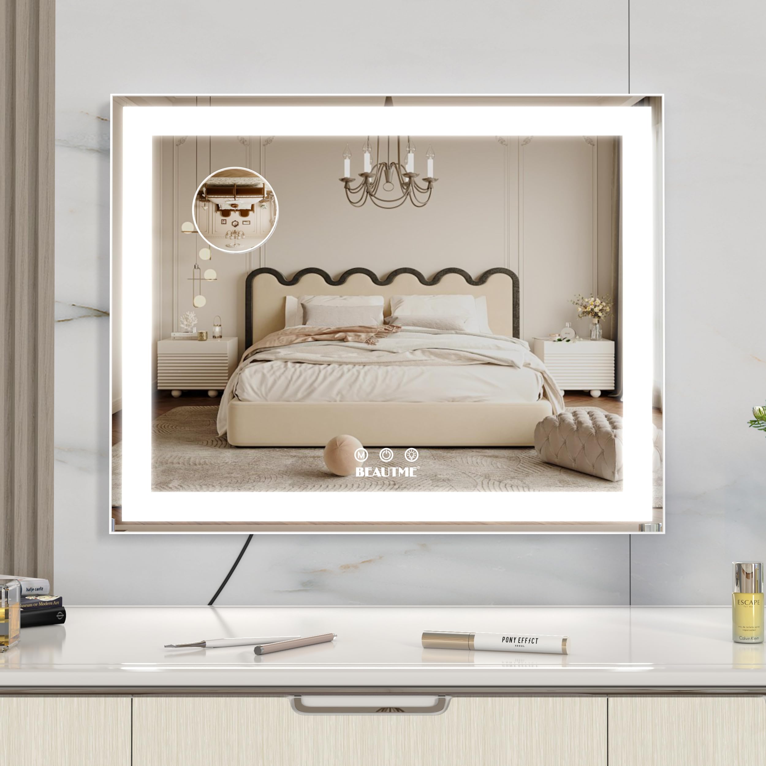 ANYHI 女優ミラー 卓上 人気 ハリウッド (56.2x72cm,シルバー) ANYHI 女優ミラー 72X56CM 大型ハリウッドメイクミラー 卓上女優