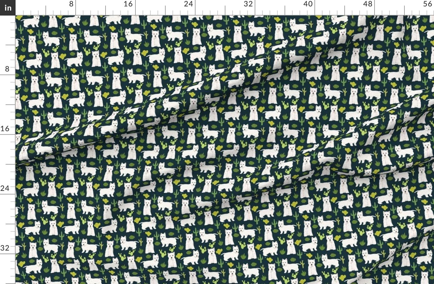 Spoonflower Fabric - Westie Cactus Cute West Highland Terriers Dog Westies Dogs Terrier Printed on Organic Cotton Sateen Fabric by The Yard - Sewing Quilting Apparel Home Decor