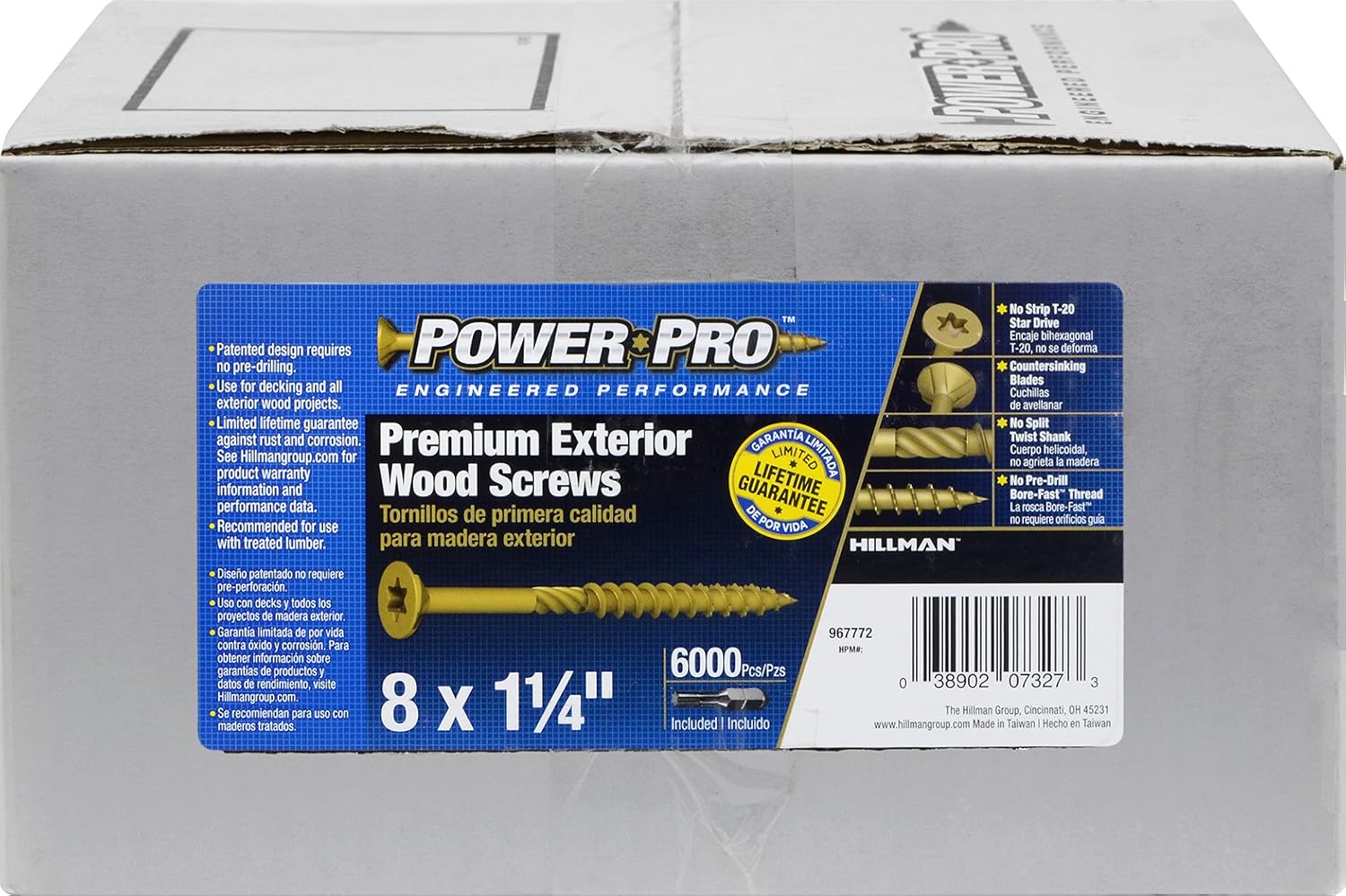 Power Pro Premium Exterior Wood Screws, #8 x 1-1/4"Inch All-Purpose Deck Screws for Outdoor Projects, T-25 Star Bit Included, Bronze, 6000 Pieces | 967772V4