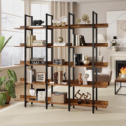 Estantería de 5 niveles, estilo industrial moderno, organizador de almacenamiento y exhibición abierta para sala de estar, oficina en casa