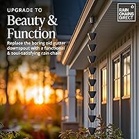 Vista 2 de Rain Chains Direct - Cadena de lluvia de cuencos en cascada - Flujo de lluvia intensa - para caídas de 8-10 pies - De alta resistencia - Tazas